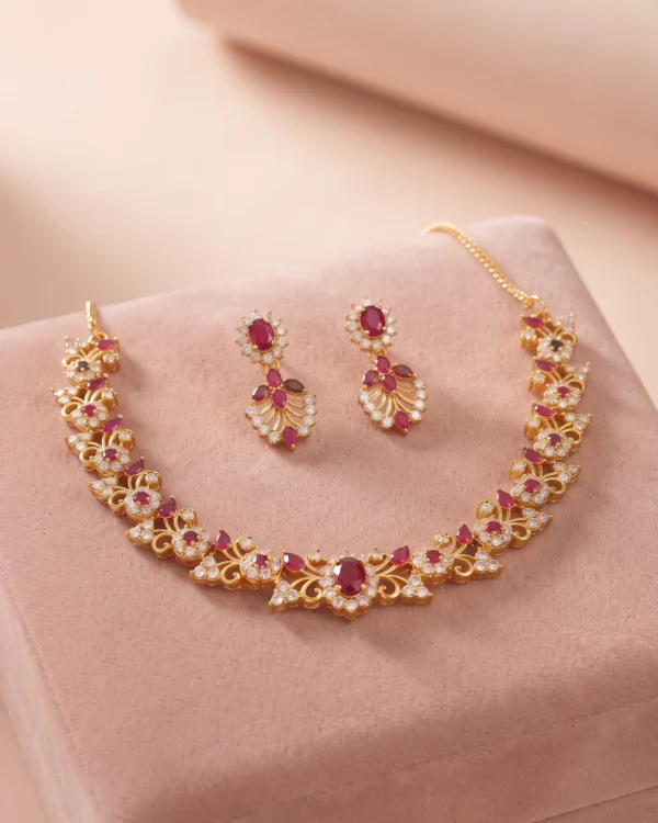 Ruby Red Antique Gold Necklace