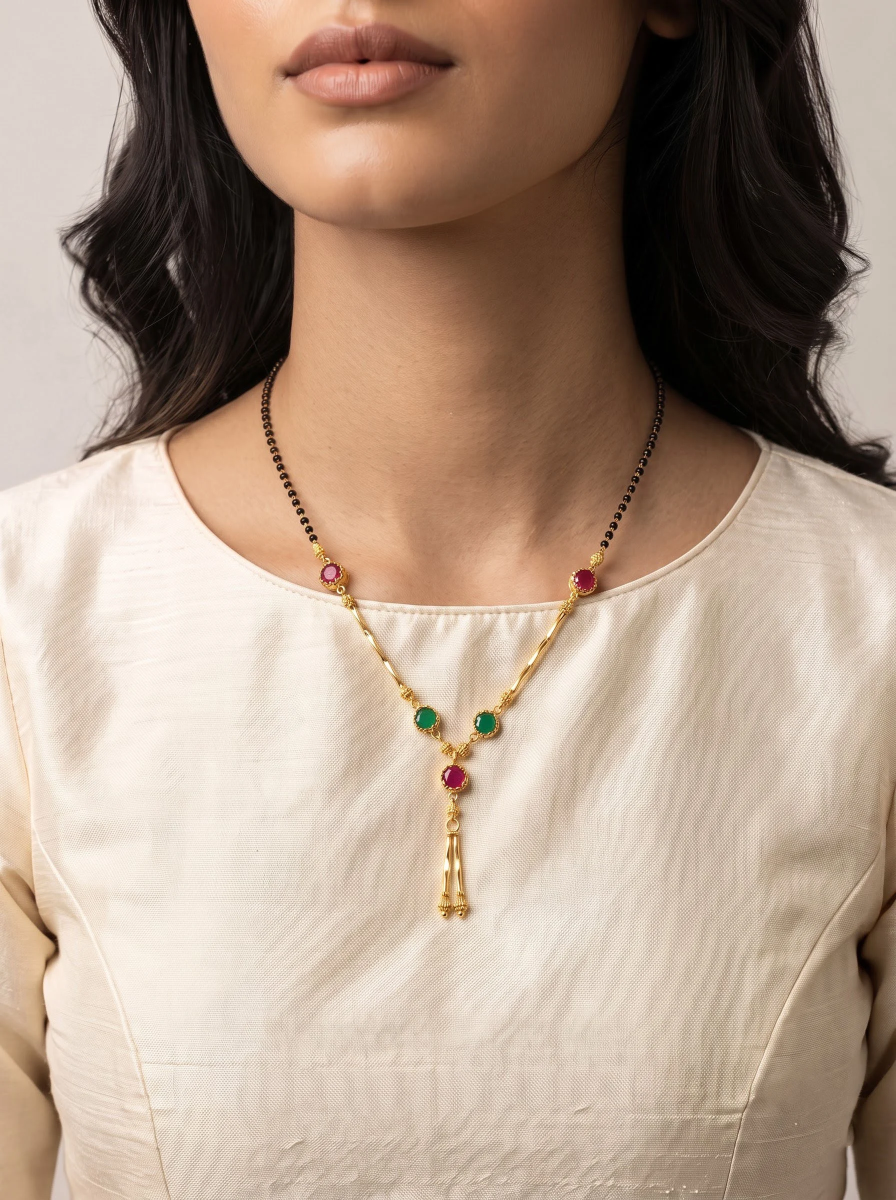 Gold Ruby Green Mangalsutra - Image 5