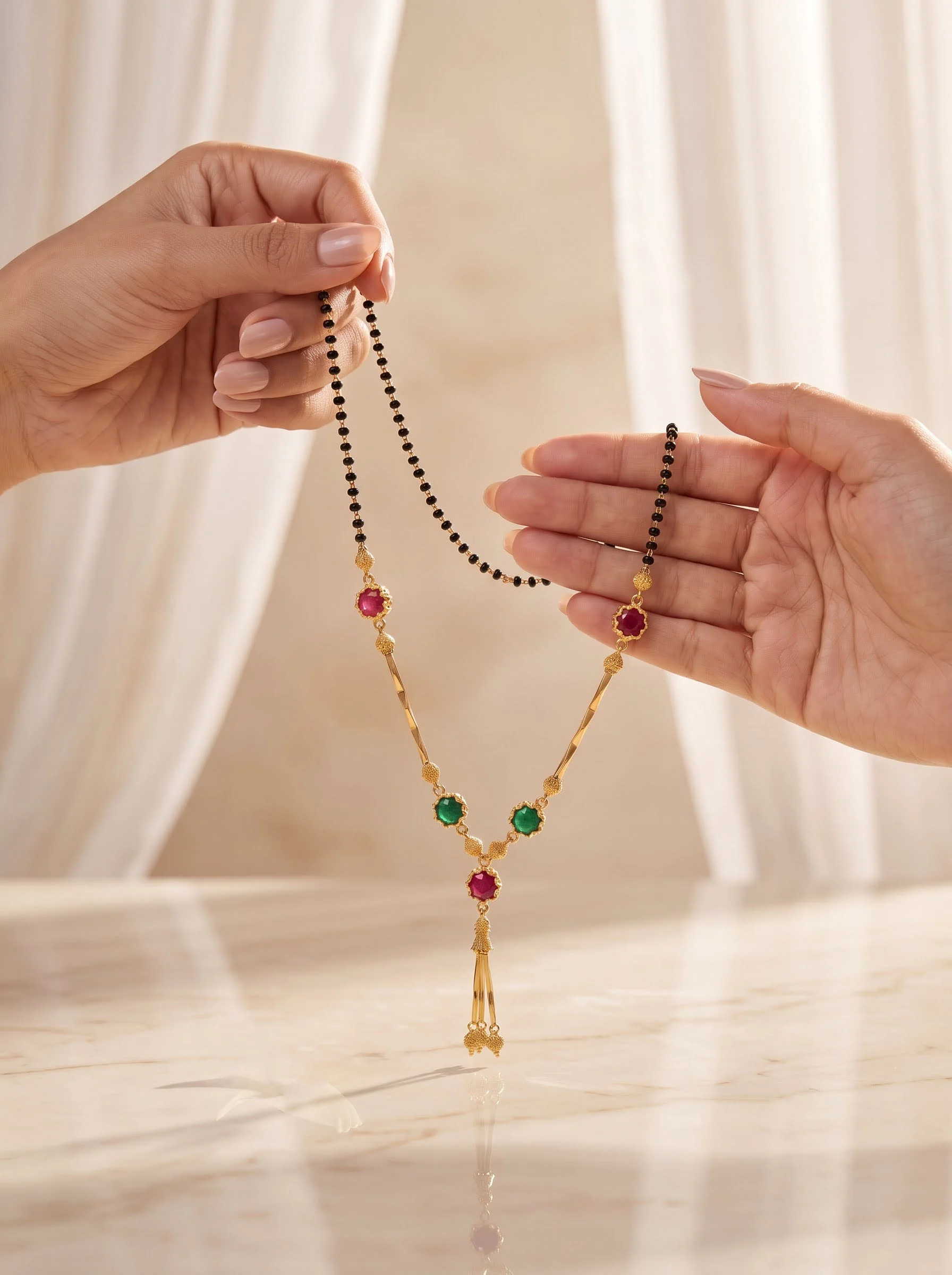 Gold Ruby Green Mangalsutra - Image 4