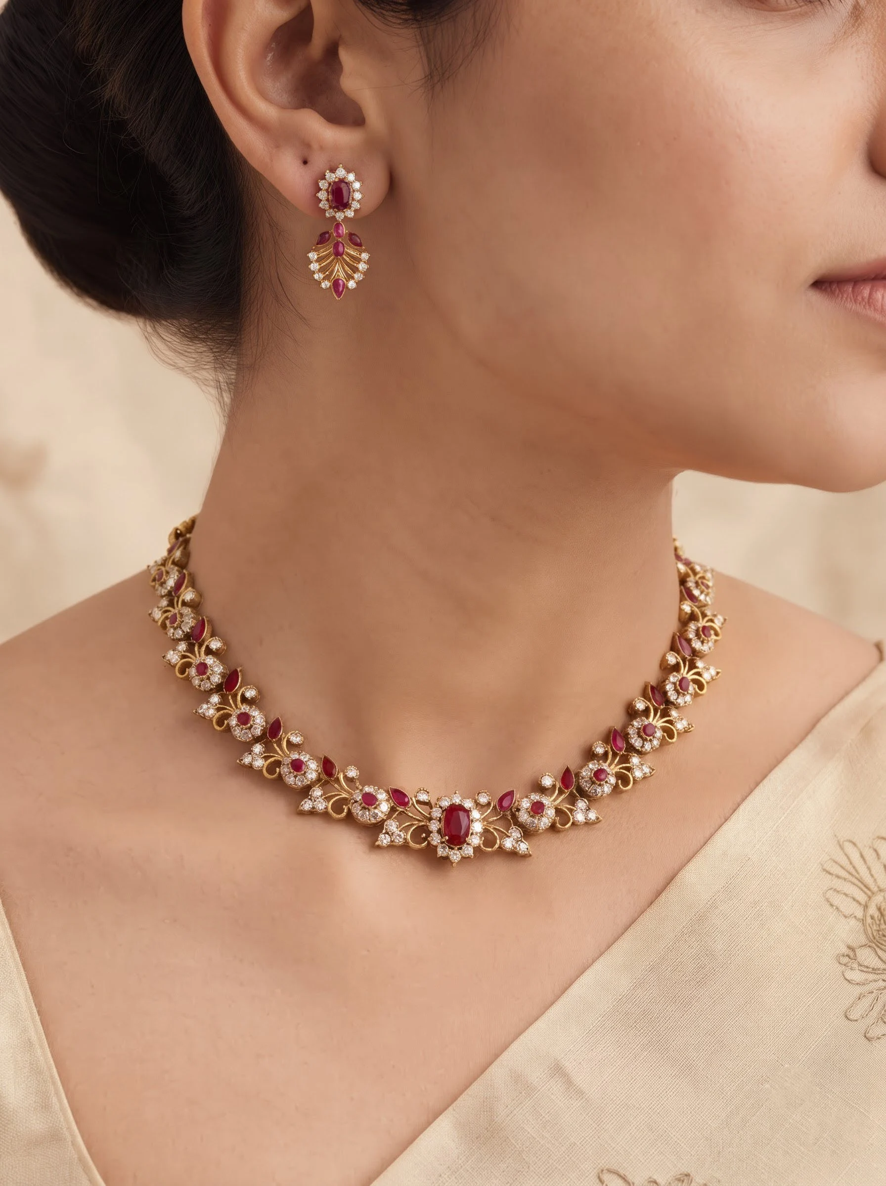 Gold Ruby Pearl Set