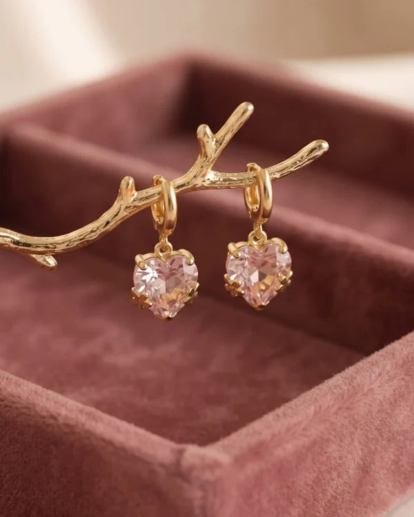 Golden Pink Heart Earrings
