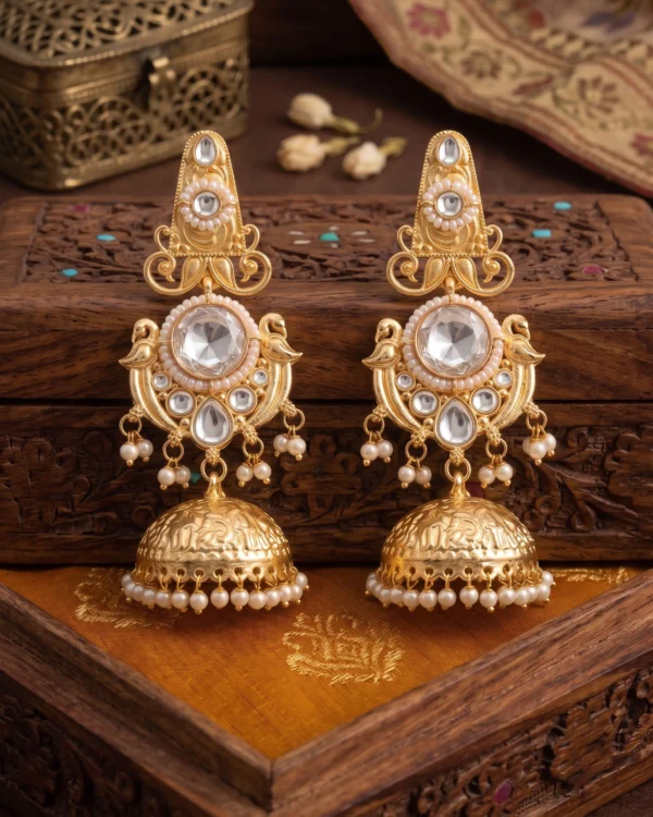 White Stone Jhumka Earrings