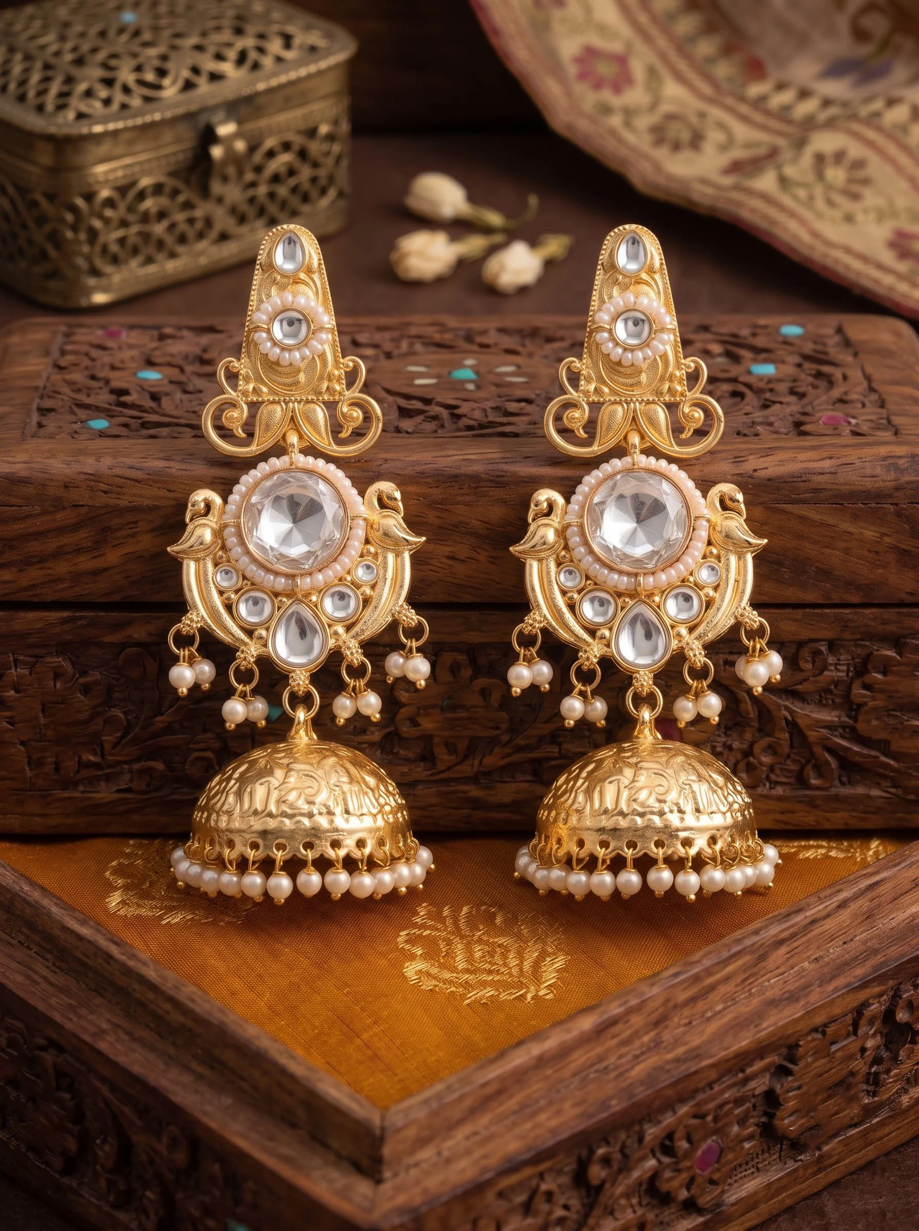 White Stone Jhumka Earrings