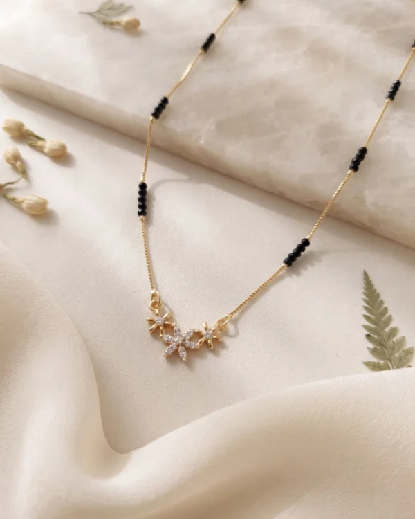 Triple Flower Black Bead Necklace