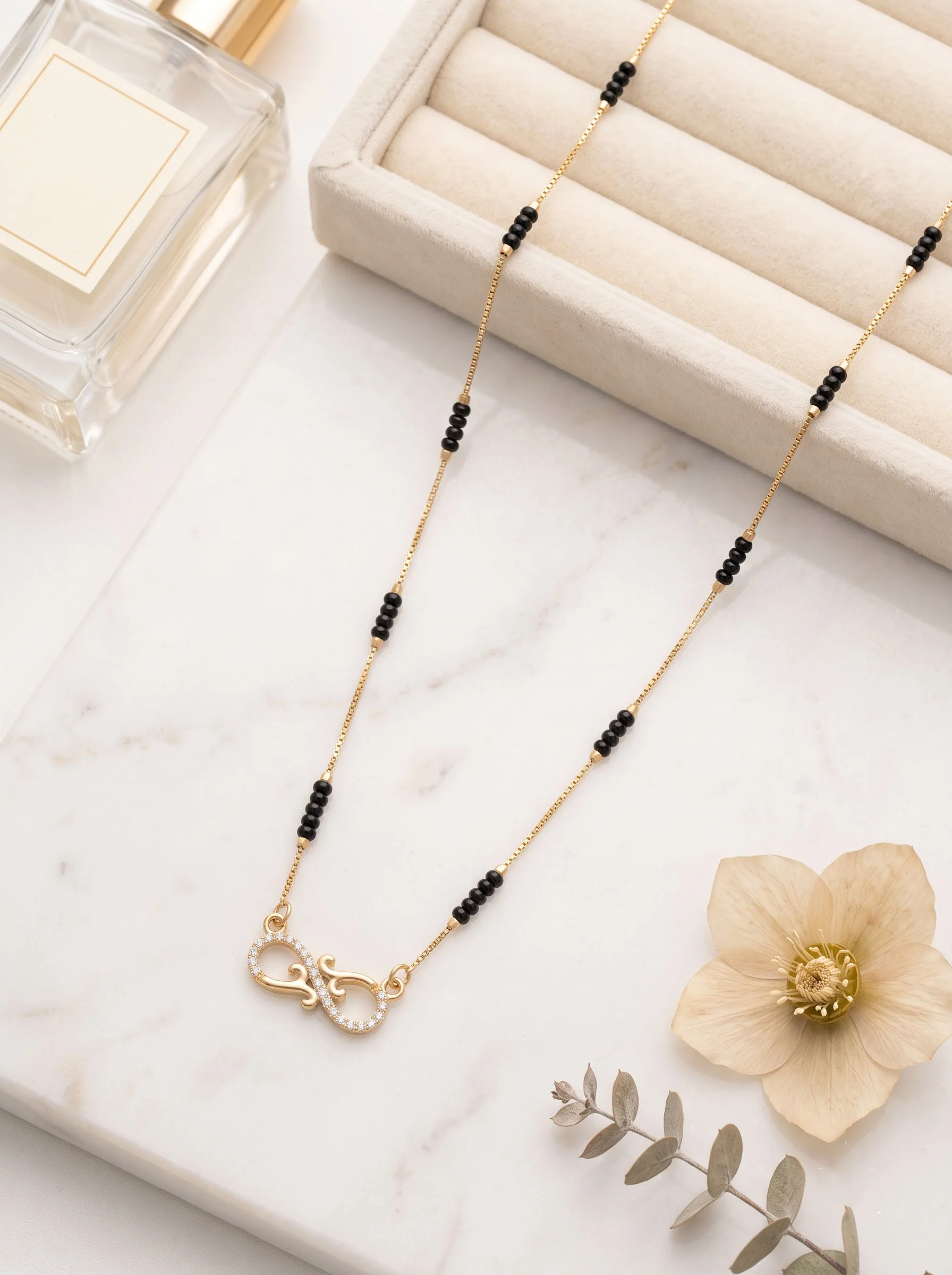 Crystal Infinity Black Bead Necklace