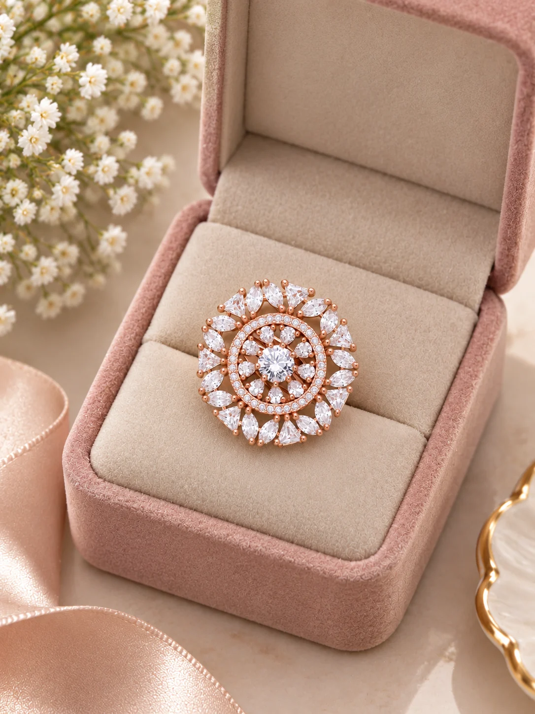 Rose Gold Floral Cluster Ring