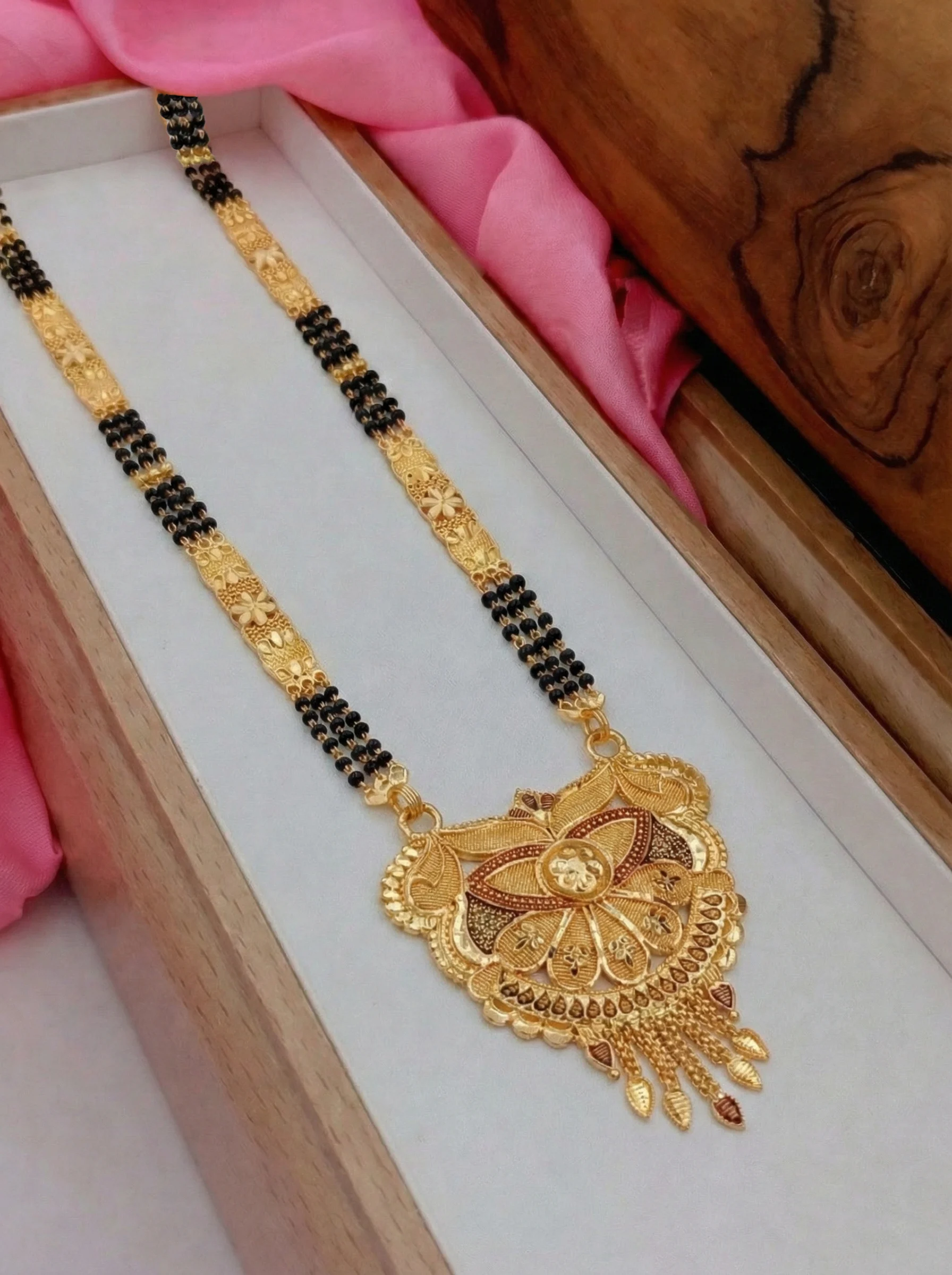Golden Floral Pendant Mangalsutra - Image 3