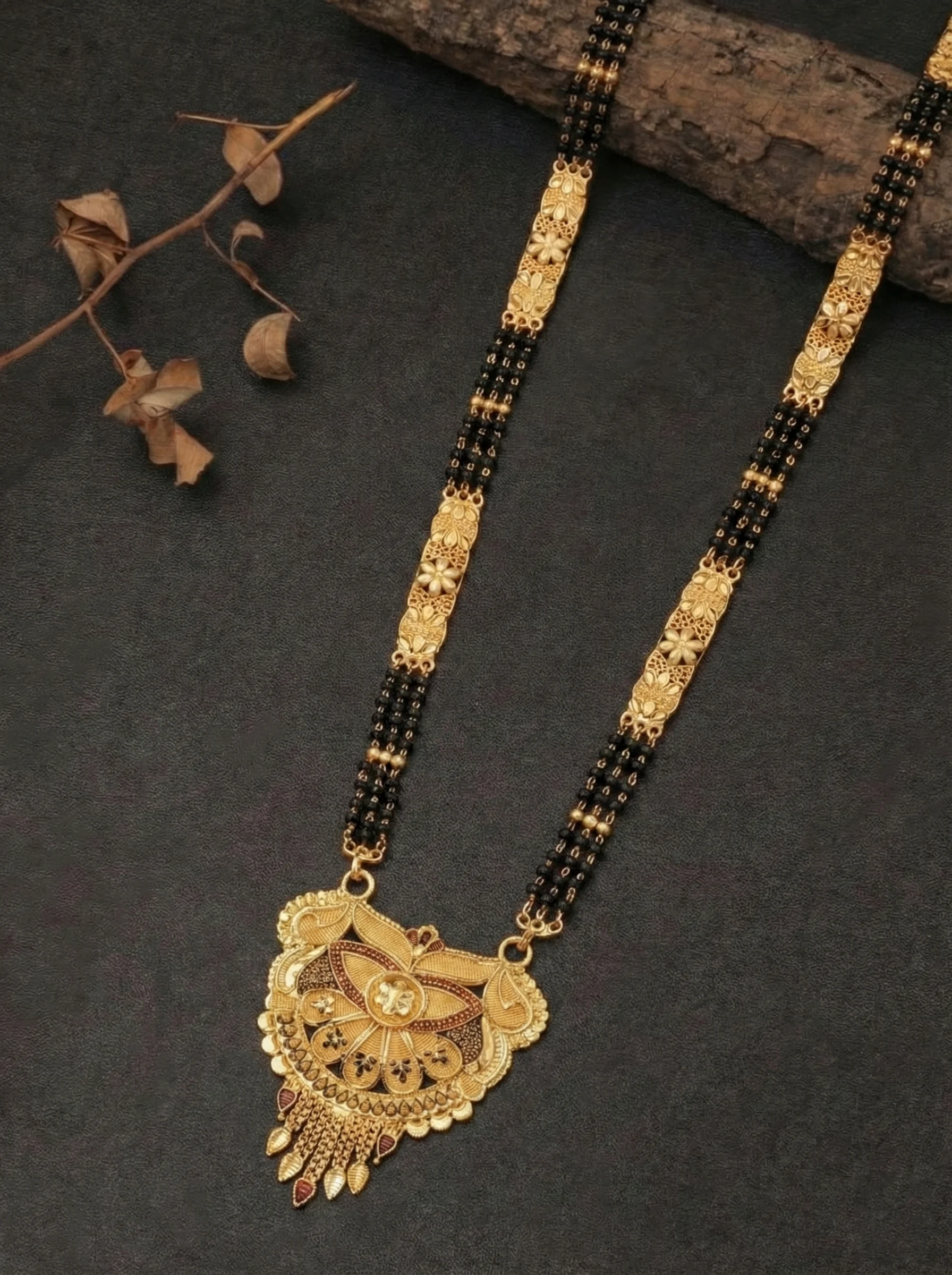 Golden Floral Pendant Mangalsutra - Image 4