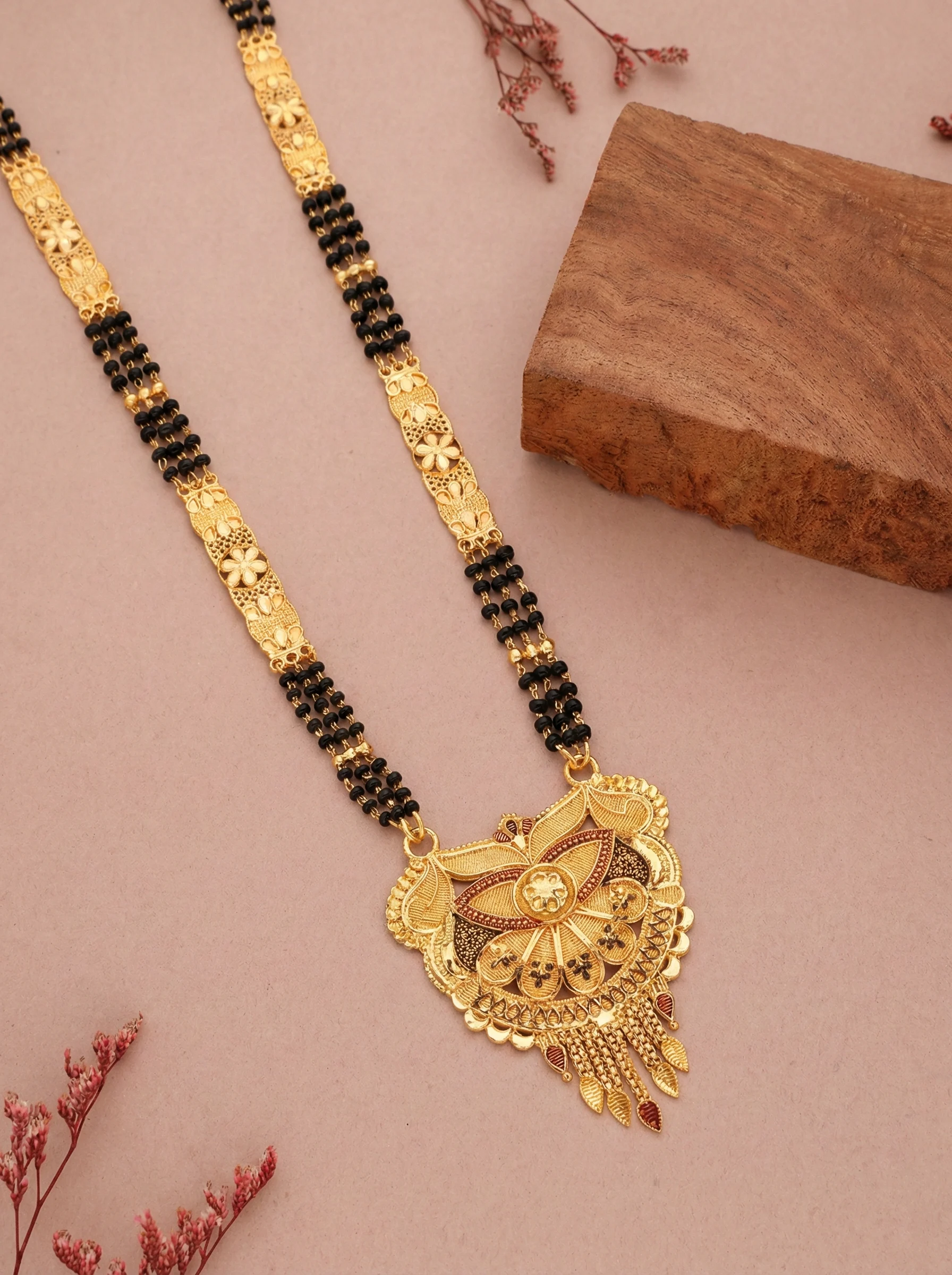 Golden Floral Pendant Mangalsutra - Image 5