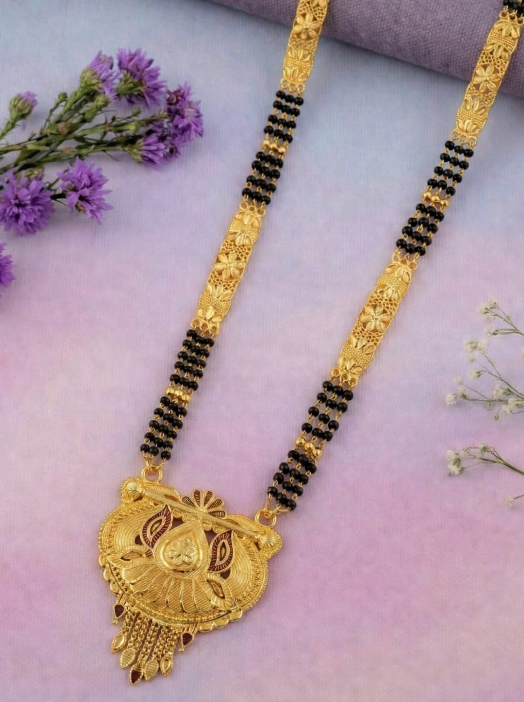 Peacock Floral Gold Mangalsutra - Image 5