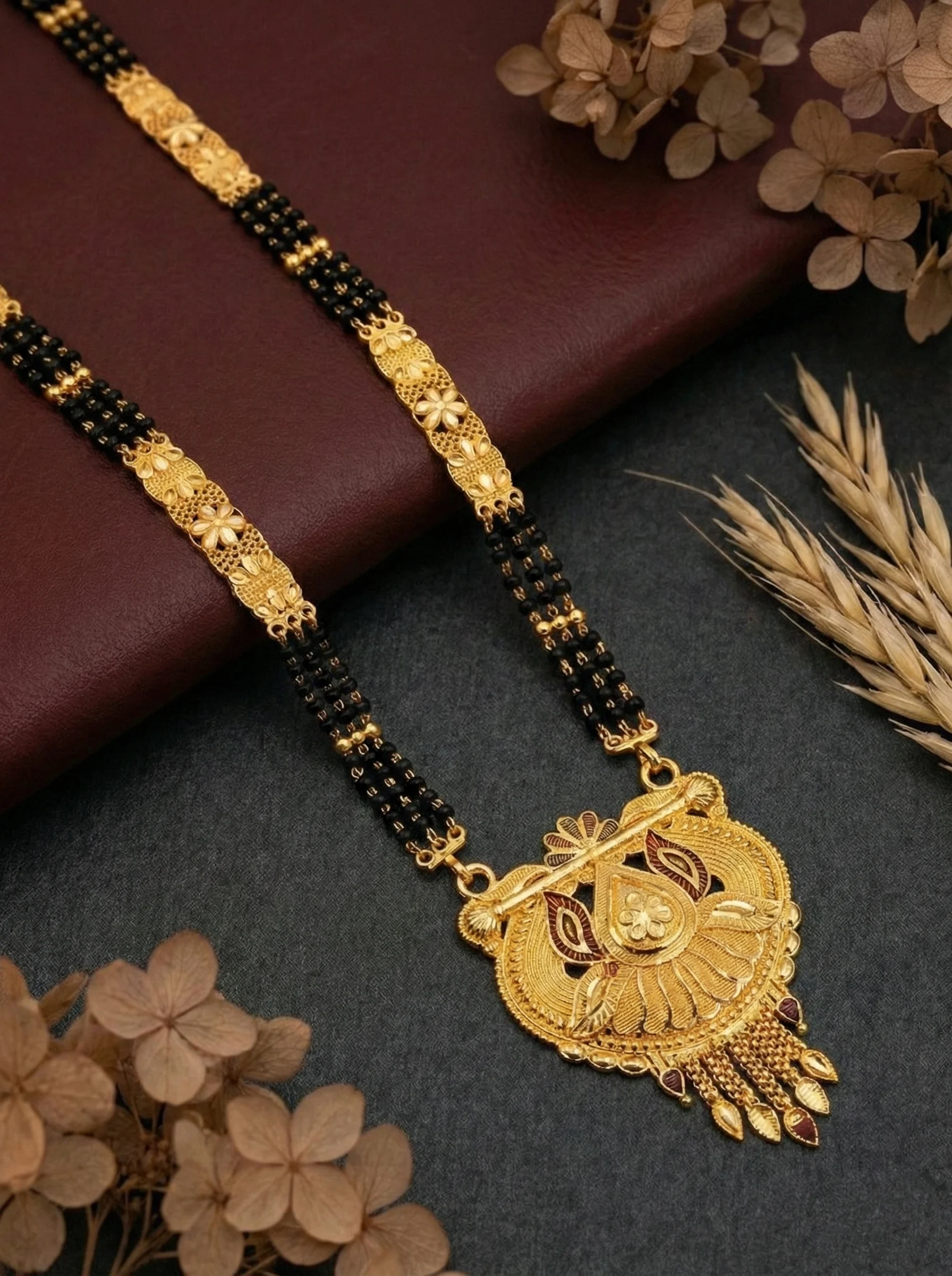 Peacock Floral Gold Mangalsutra - Image 3