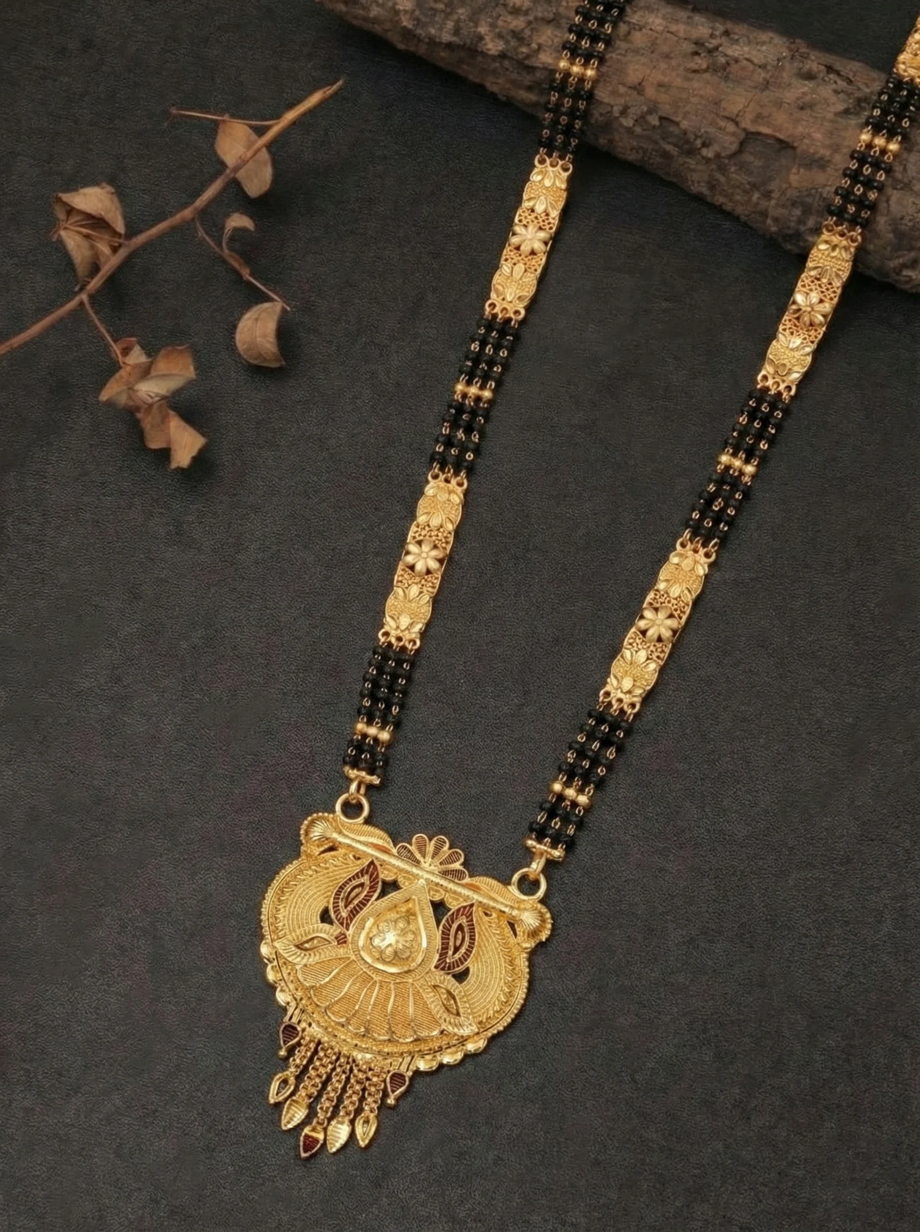 Peacock Floral Gold Mangalsutra - Image 2