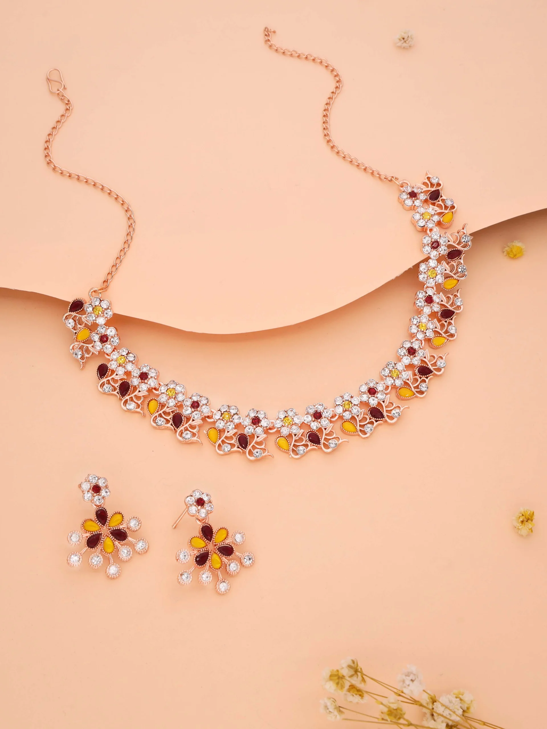 Yellow and Maroon Floral Necklace Set (Copy) - Image 4