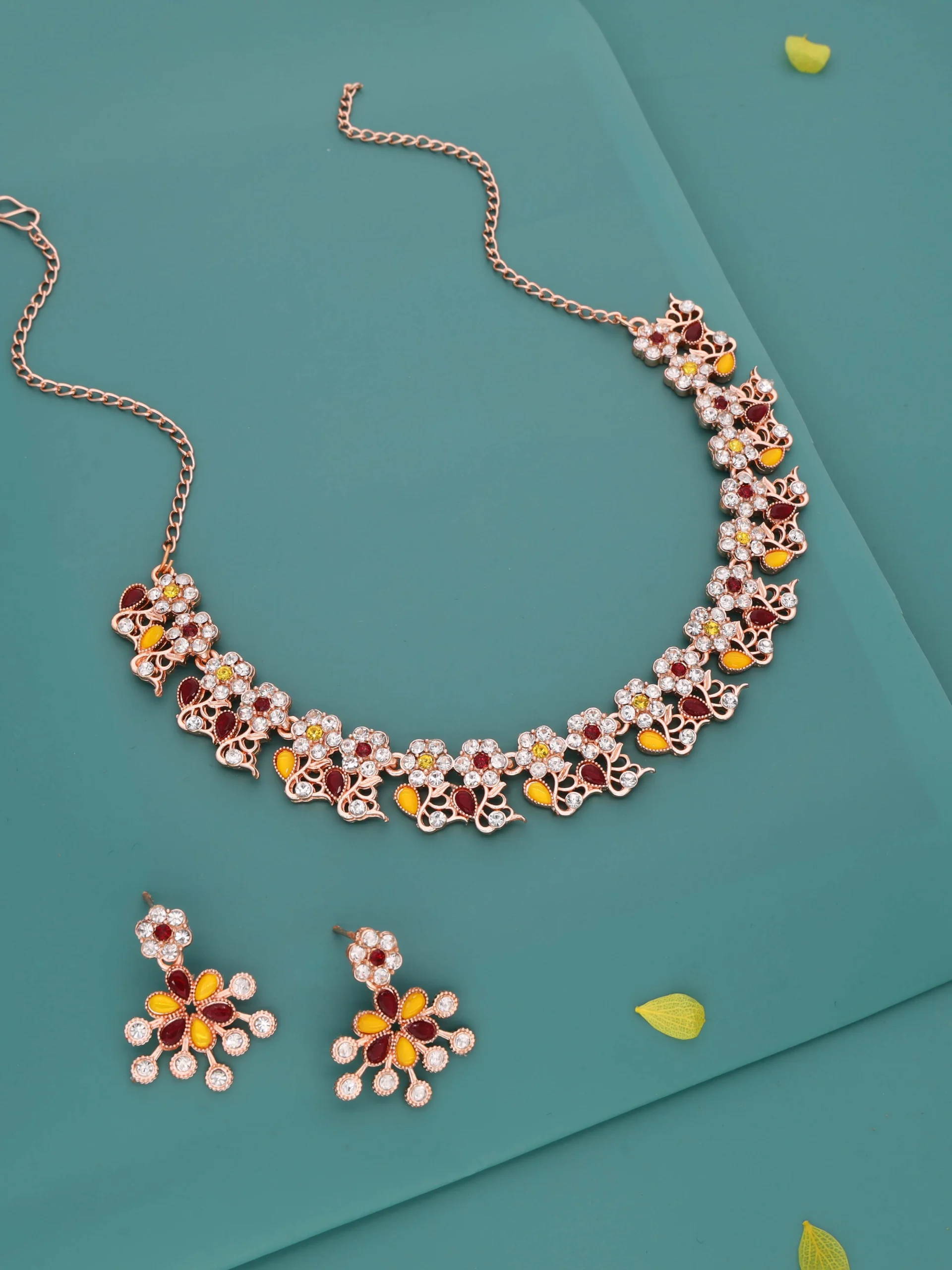 Yellow and Maroon Floral Necklace Set (Copy) - Image 3
