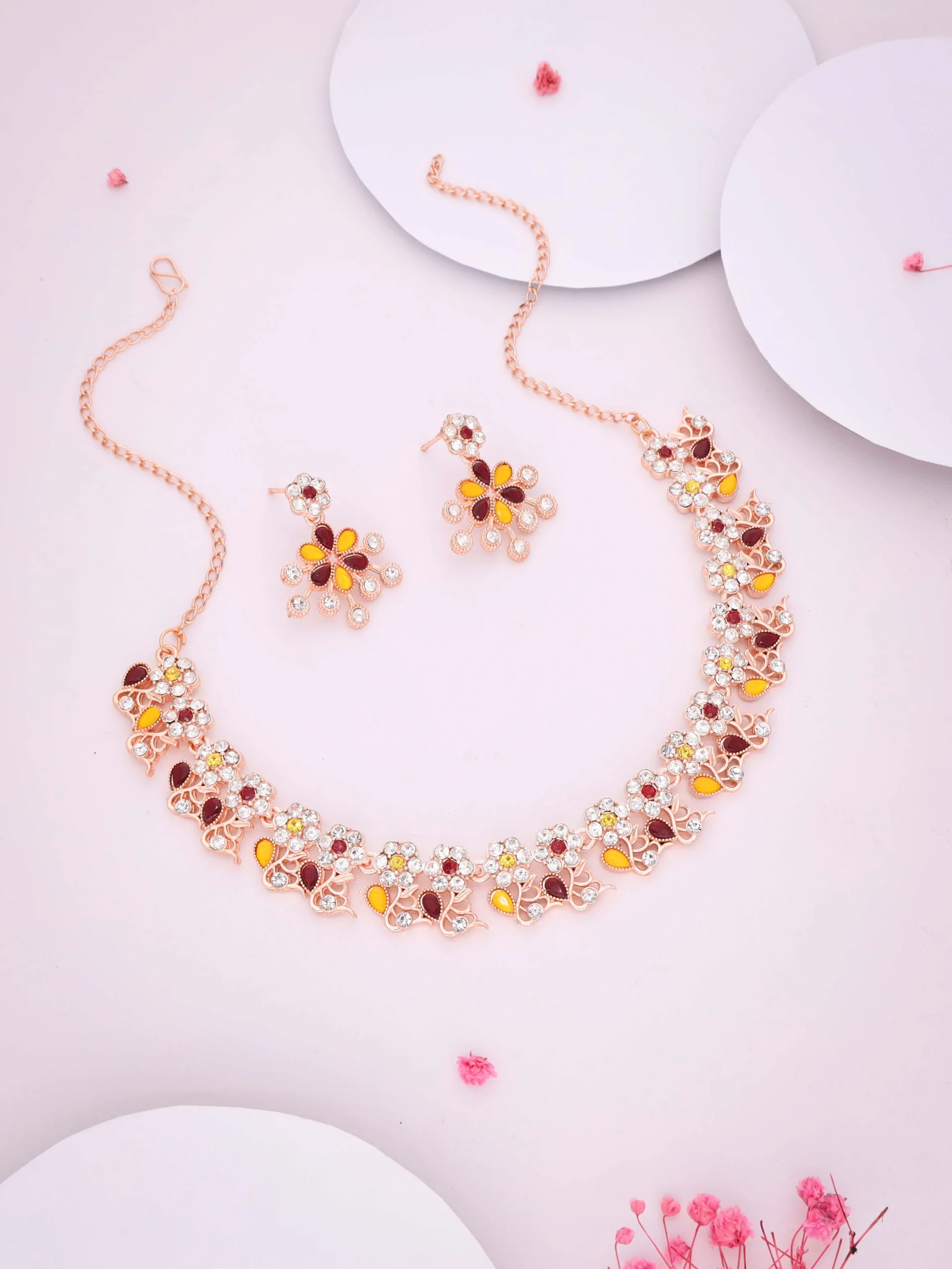 Yellow and Maroon Floral Necklace Set (Copy) - Image 2