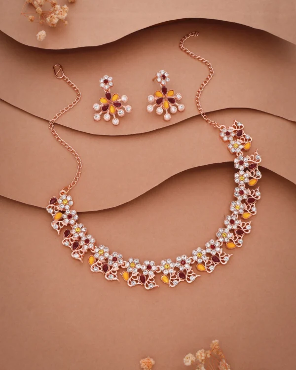 Yellow and Maroon Floral Necklace Set