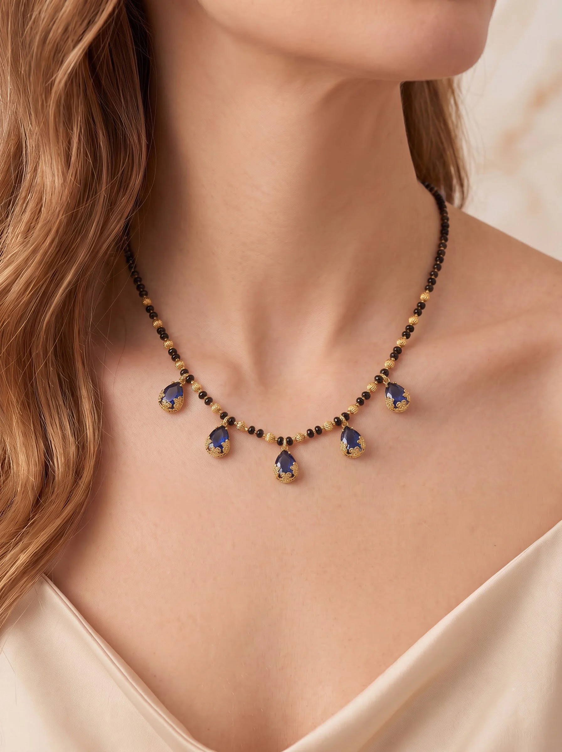 Blue Stone Black Beads Mangalsutra - Image 5