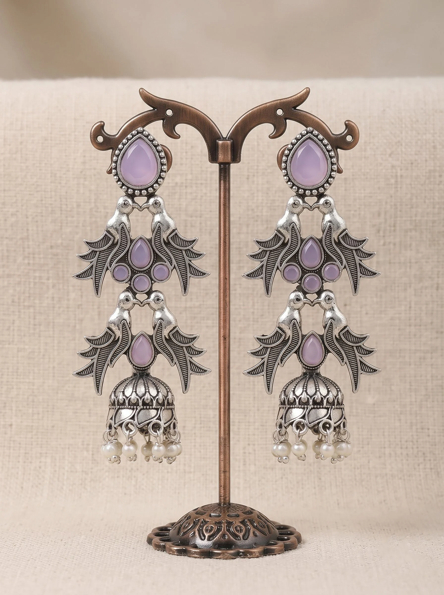 Oxidised Purple Bird Jhumka - Image 3