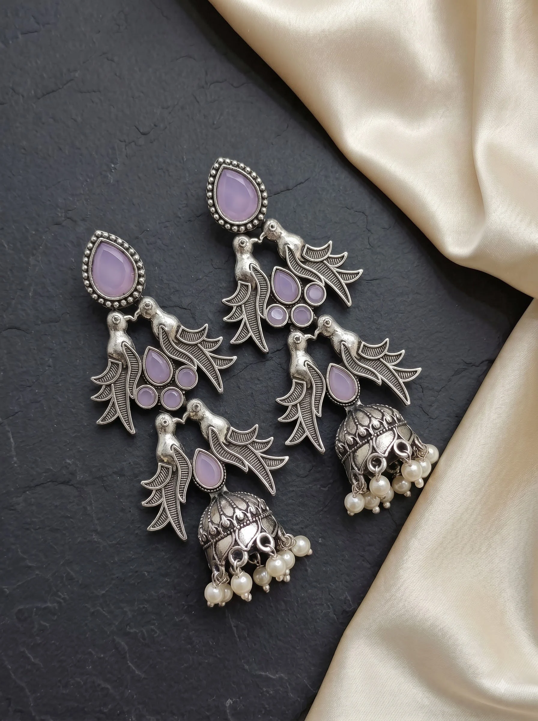 Oxidised Purple Bird Jhumka - Image 5