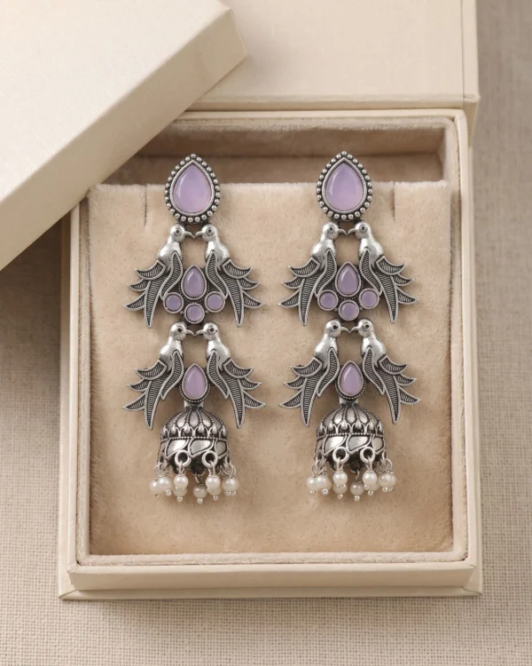 Oxidised Purple Bird Jhumka