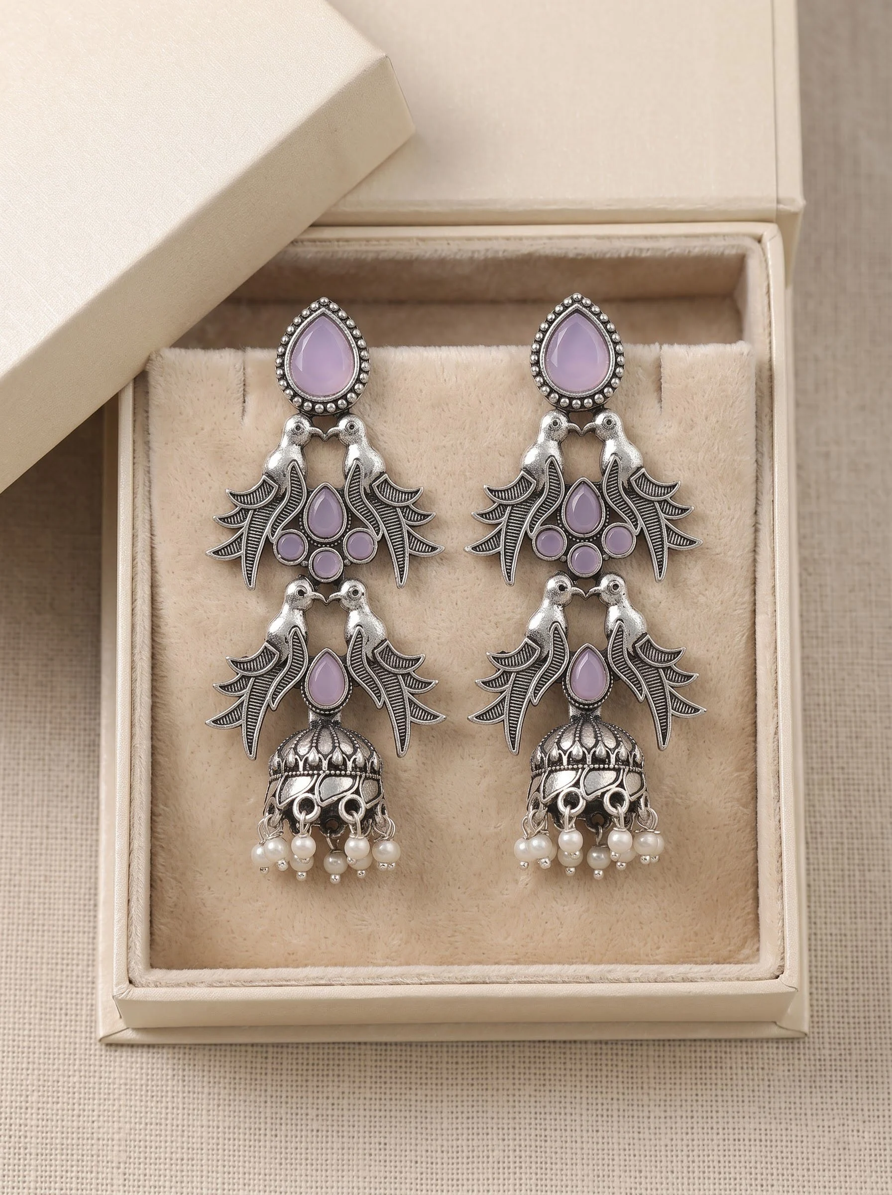 Oxidised Purple Bird Jhumka