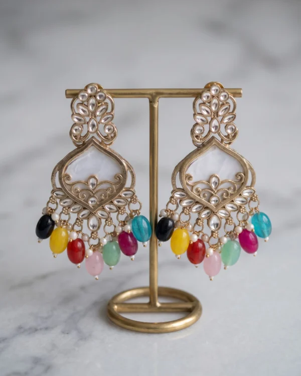 Multi Gold Kundan Dangler Earrings