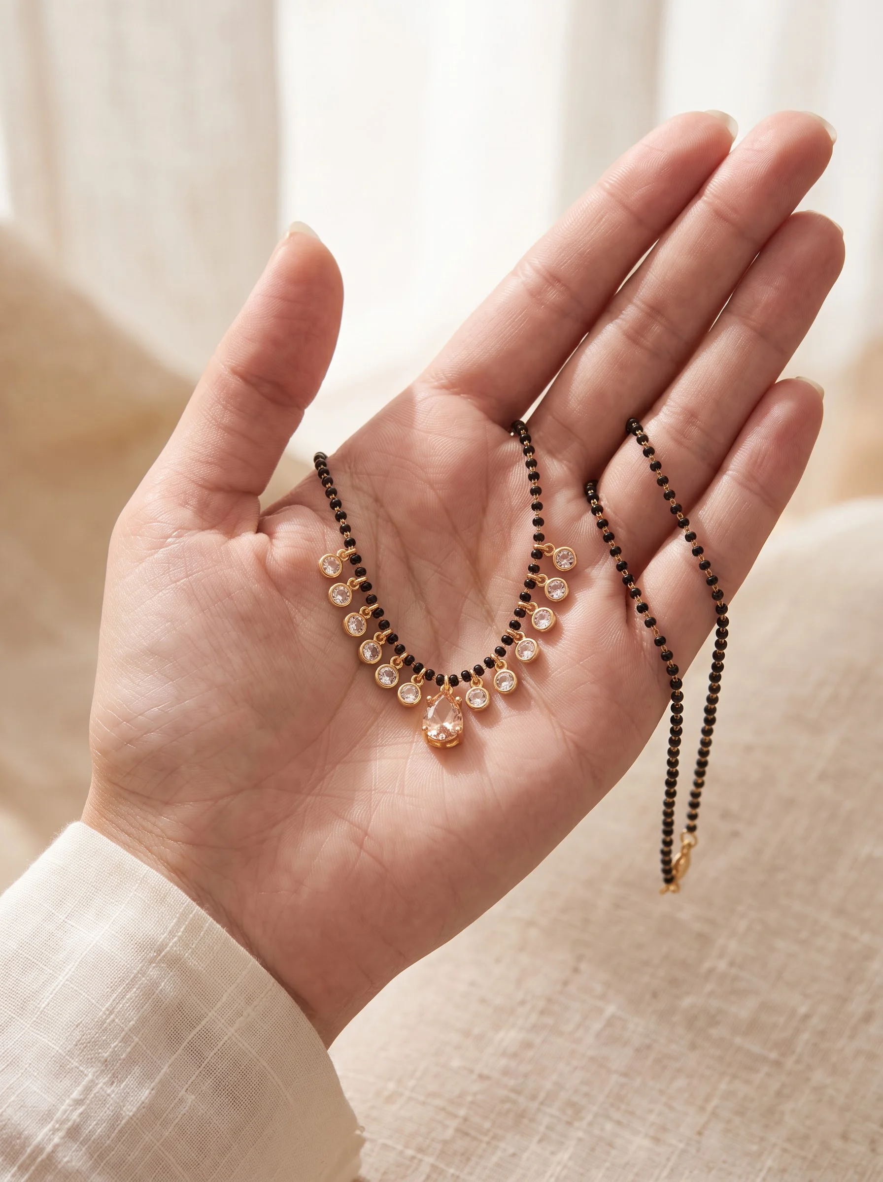 Black Beads Pearl Drop Mangalsutra - Image 5