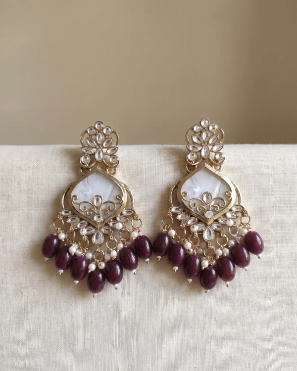Maroon Kundan Drop Earrings