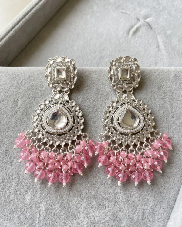 Pink Silver Kundan Dangler Earrings