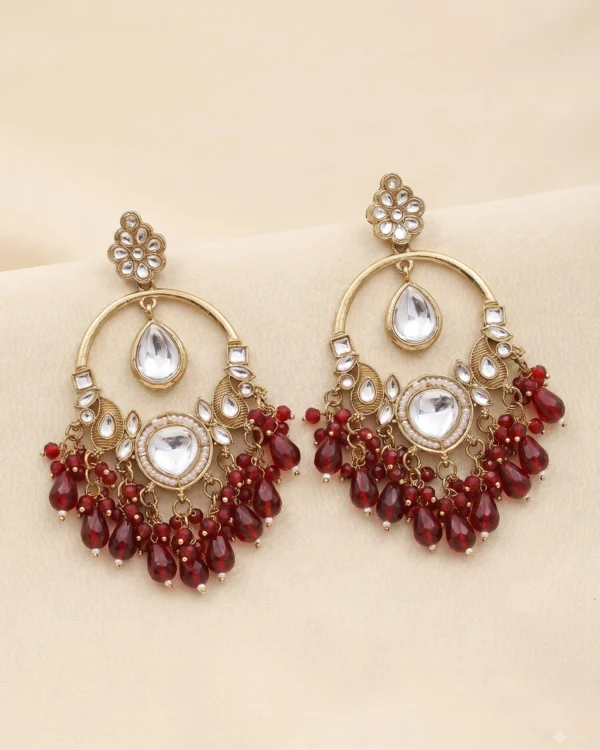 Maroon Kundan Chandbali Earrings
