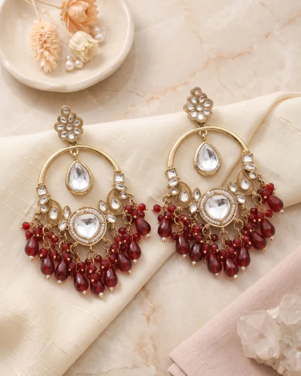 Maroon Kundan Chandbali Earrings