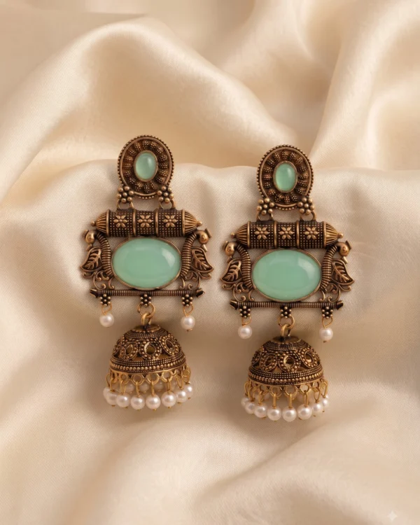 Mint Green Antique Jhumka Earrings