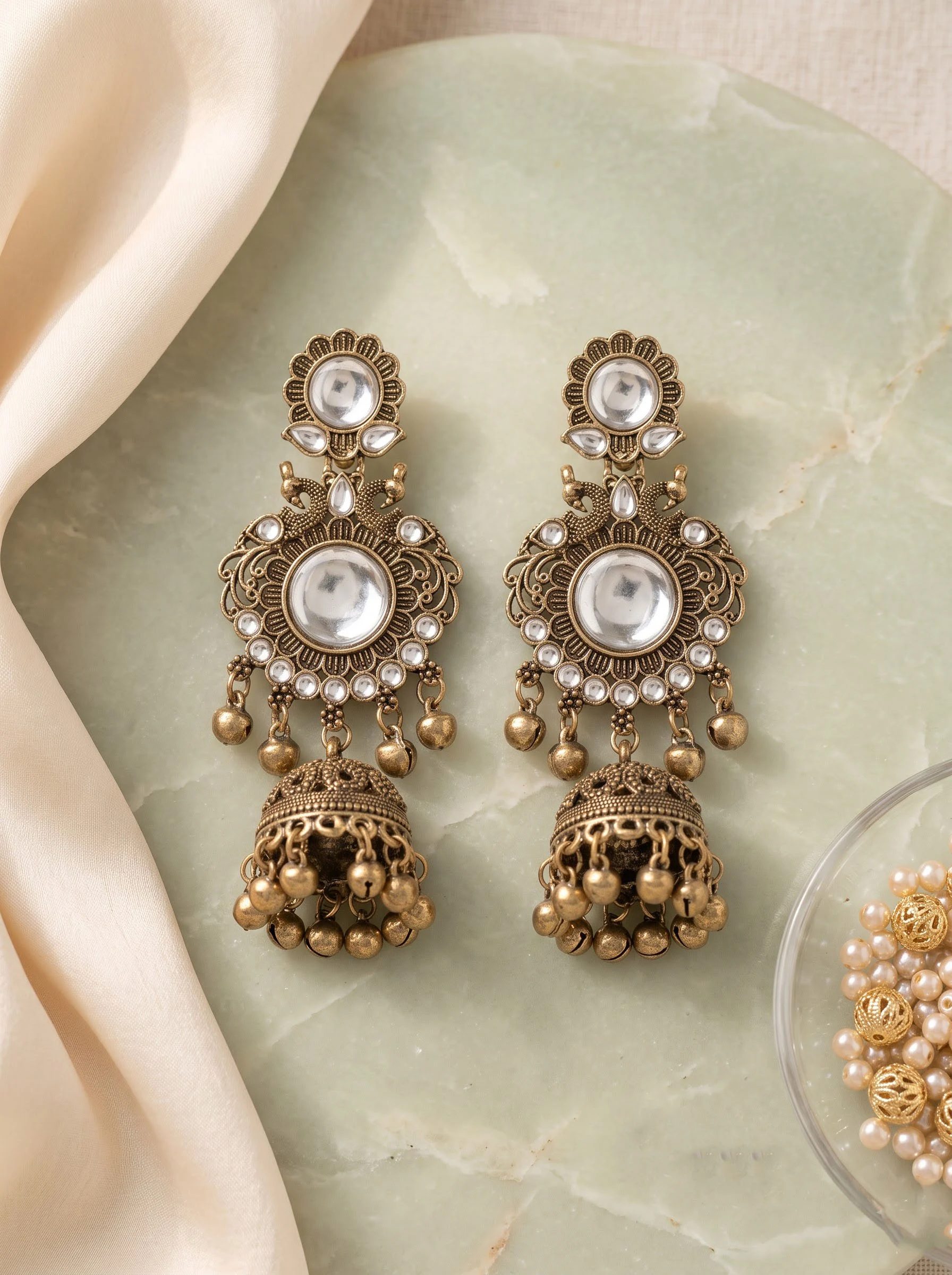 Antique White Stone Jhumka - Image 2