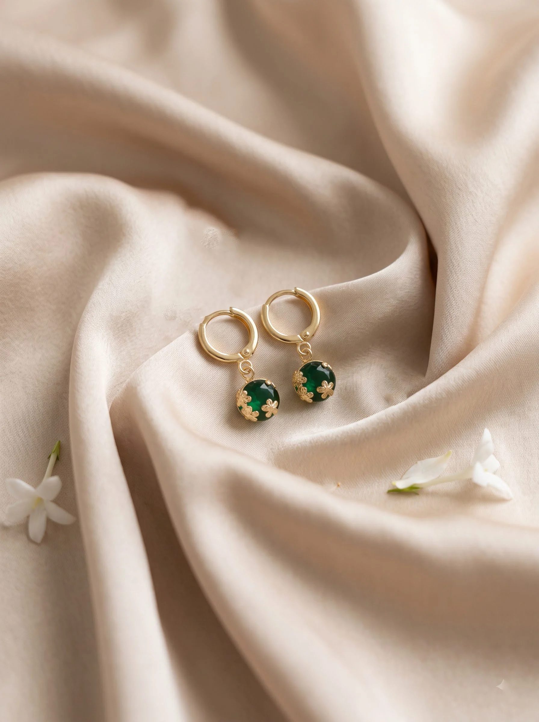 Golden Green Drop Earrings - Image 2