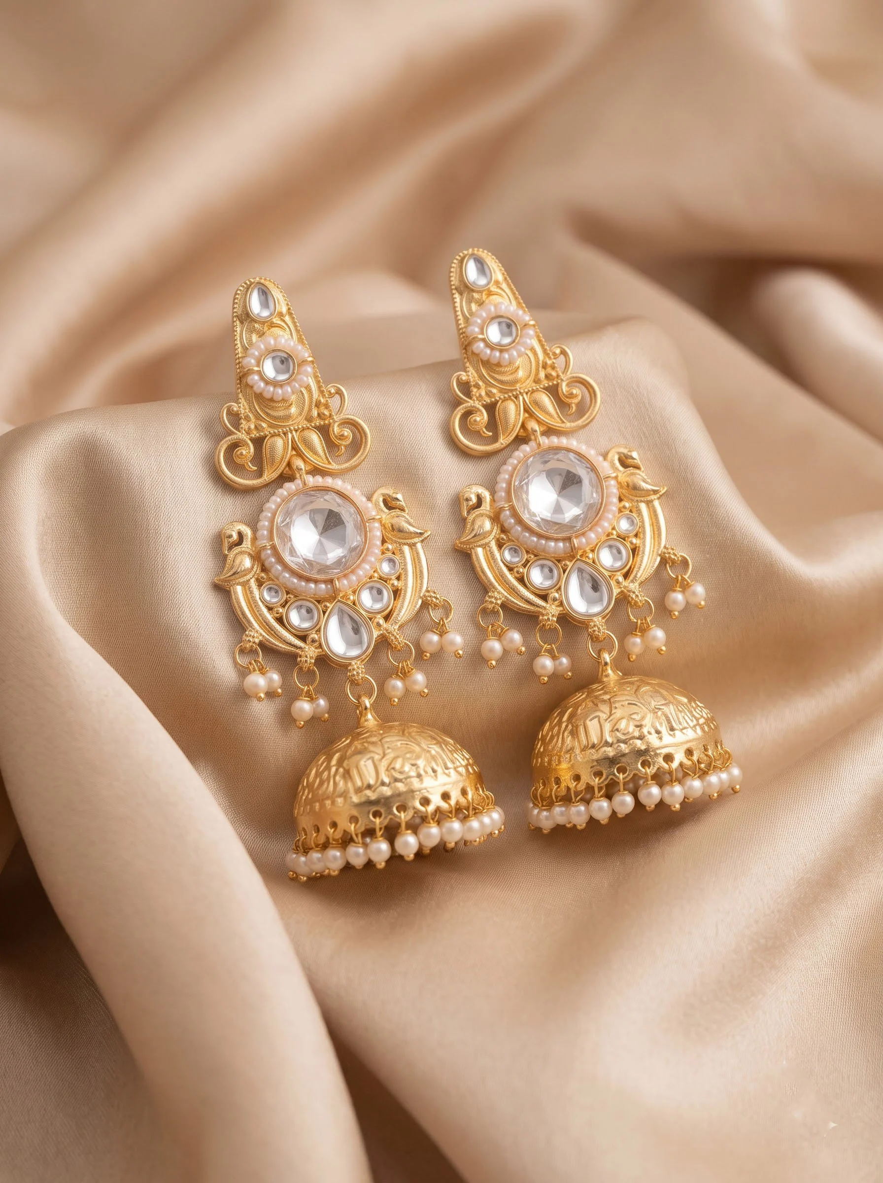 White Stone Jhumka Earrings - Image 3