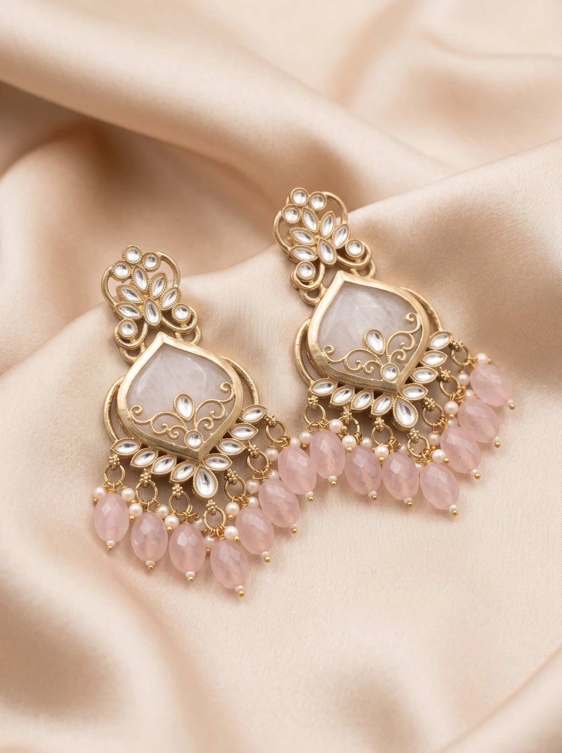 Pink Kundan Dangler Earrings - Image 2