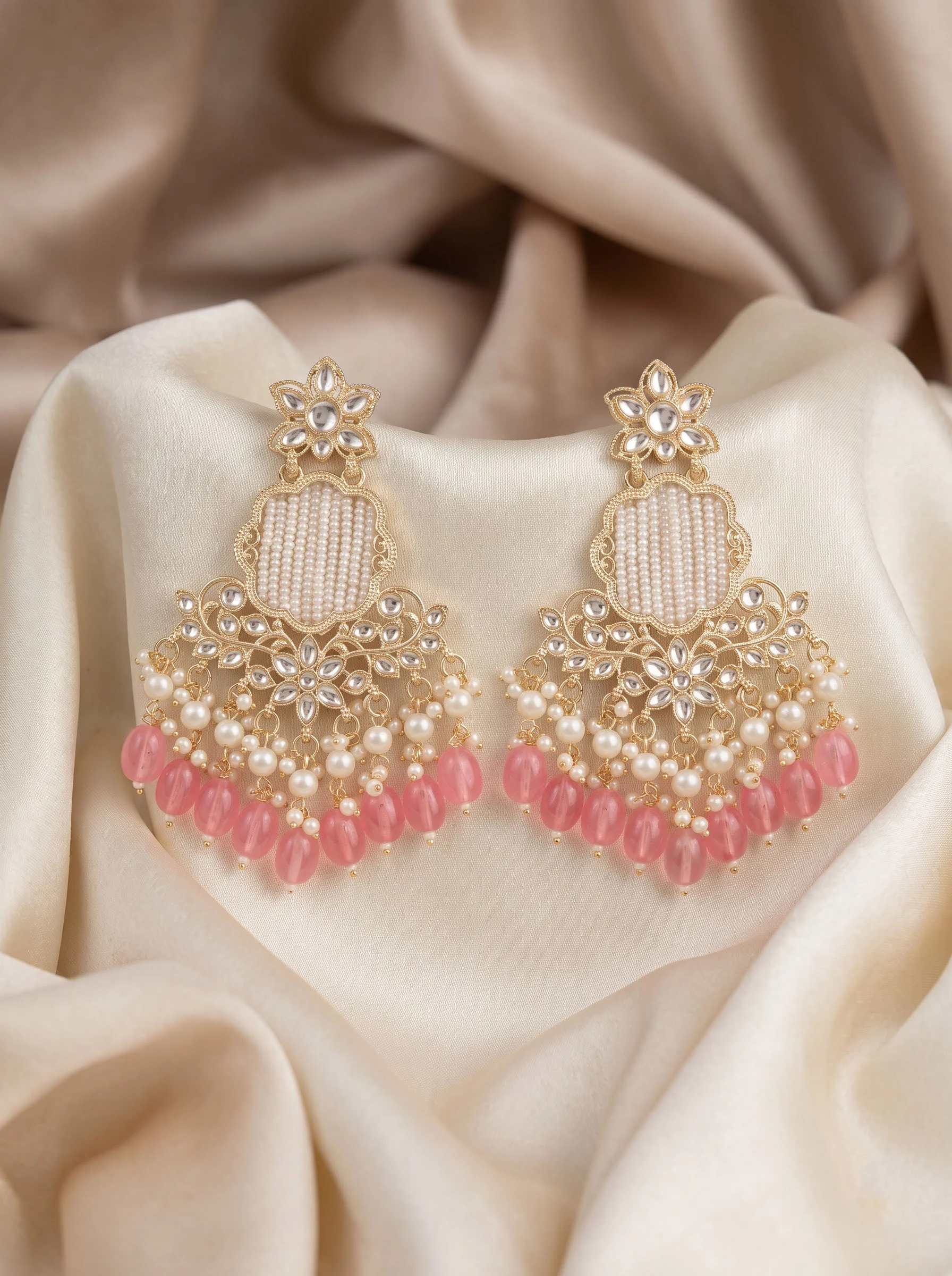 Blush Pink Kundan Dangler Earrings - Image 4