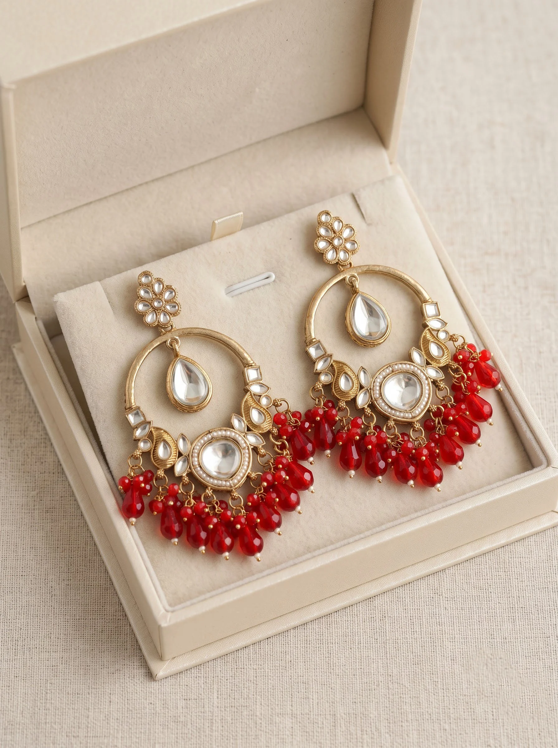 Red Kundan Chandbali Earrings - Image 2