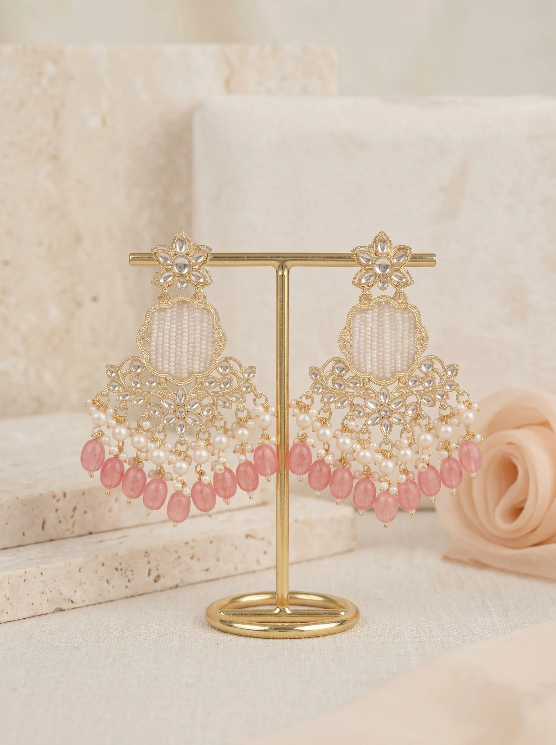 Blush Pink Kundan Dangler Earrings