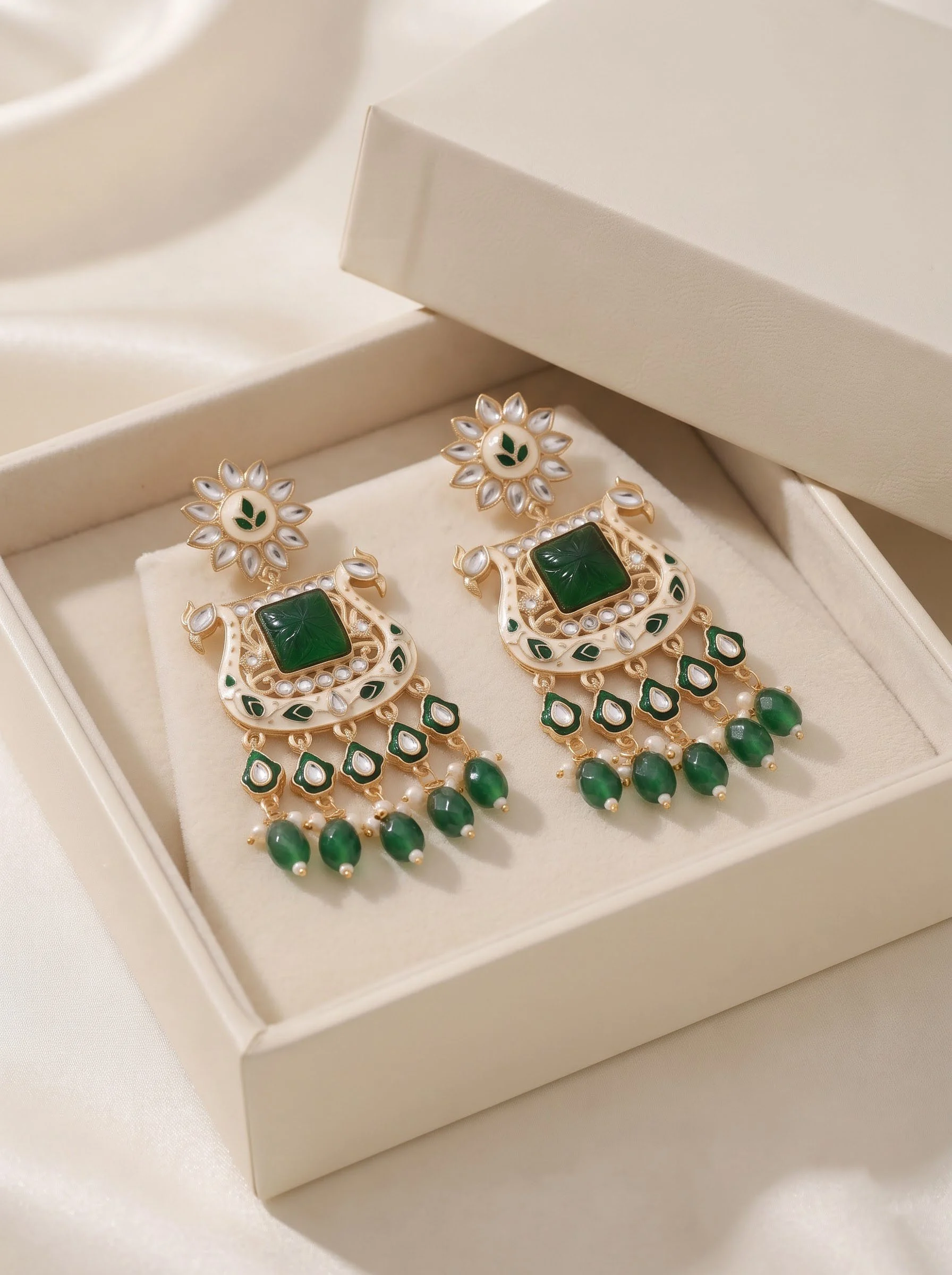 Green Stone Chandbali Earrings - Image 3