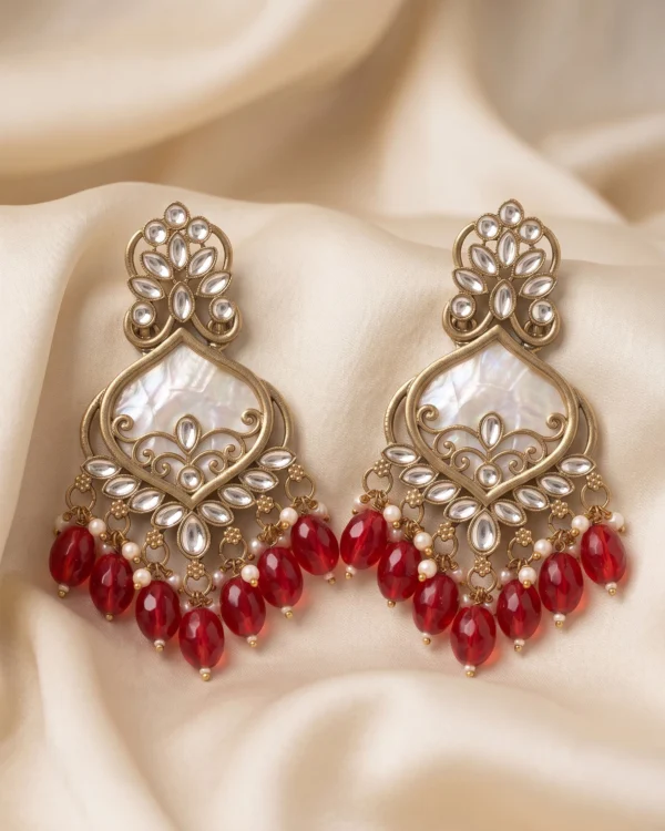 Red Kundan Dangler Earrings
