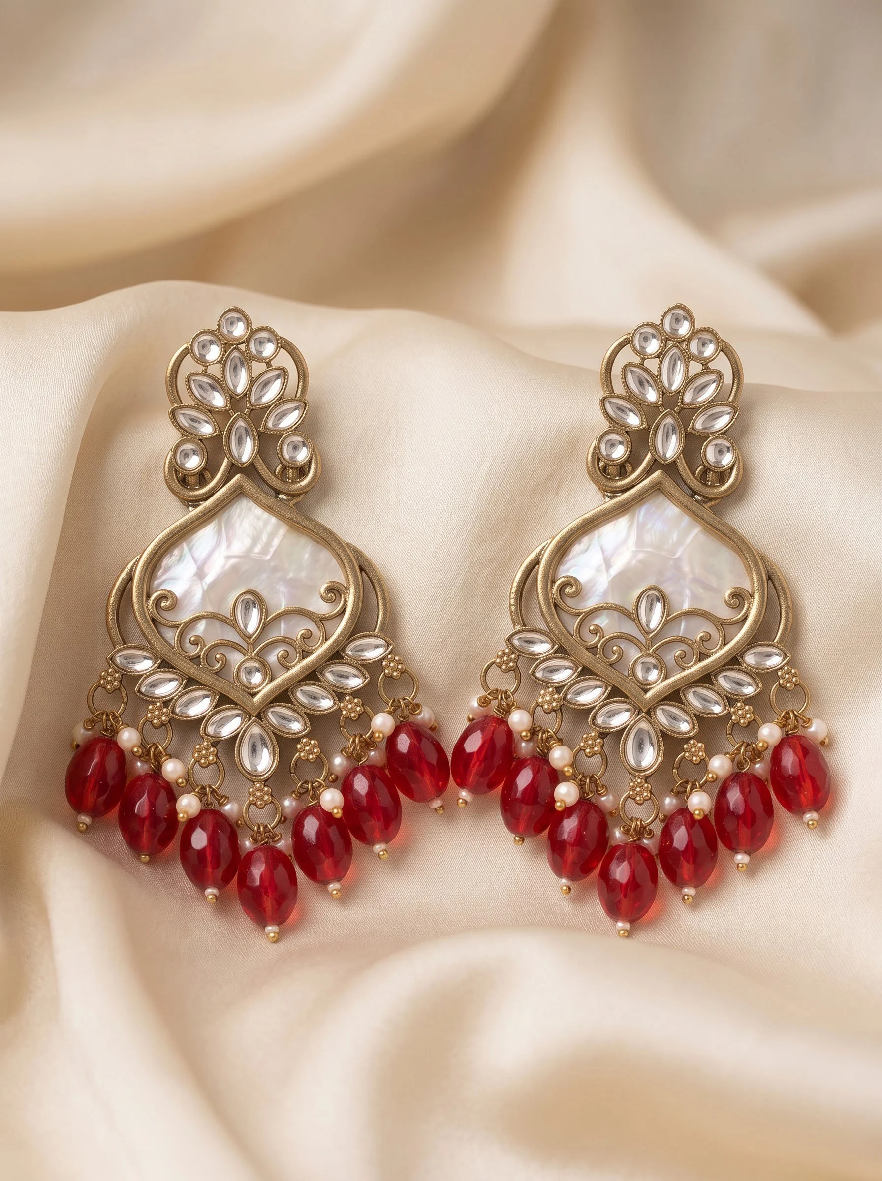 Red Kundan Dangler Earrings
