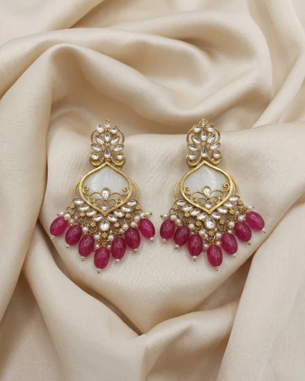 Pink Gold Kundan Dangler Earrings