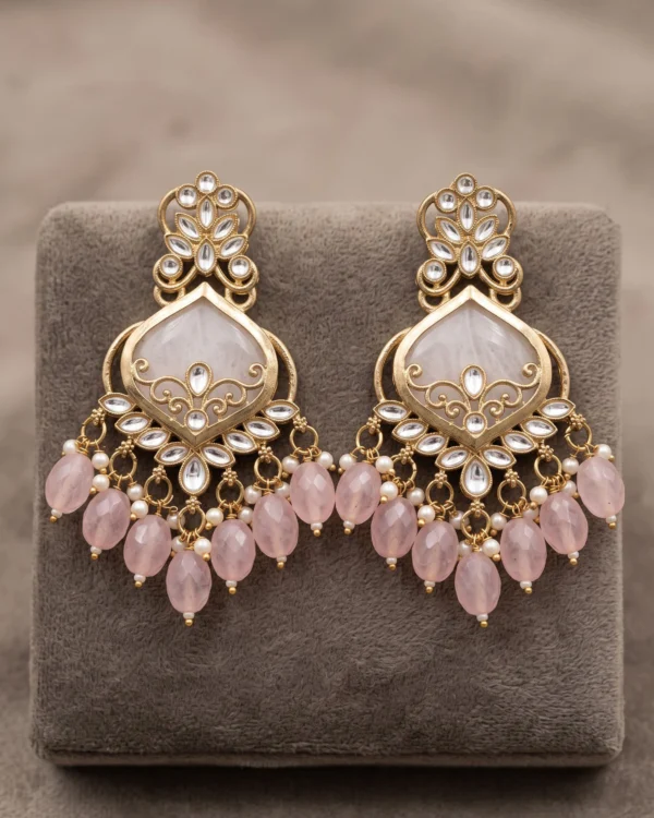 Pink Kundan Dangler Earrings