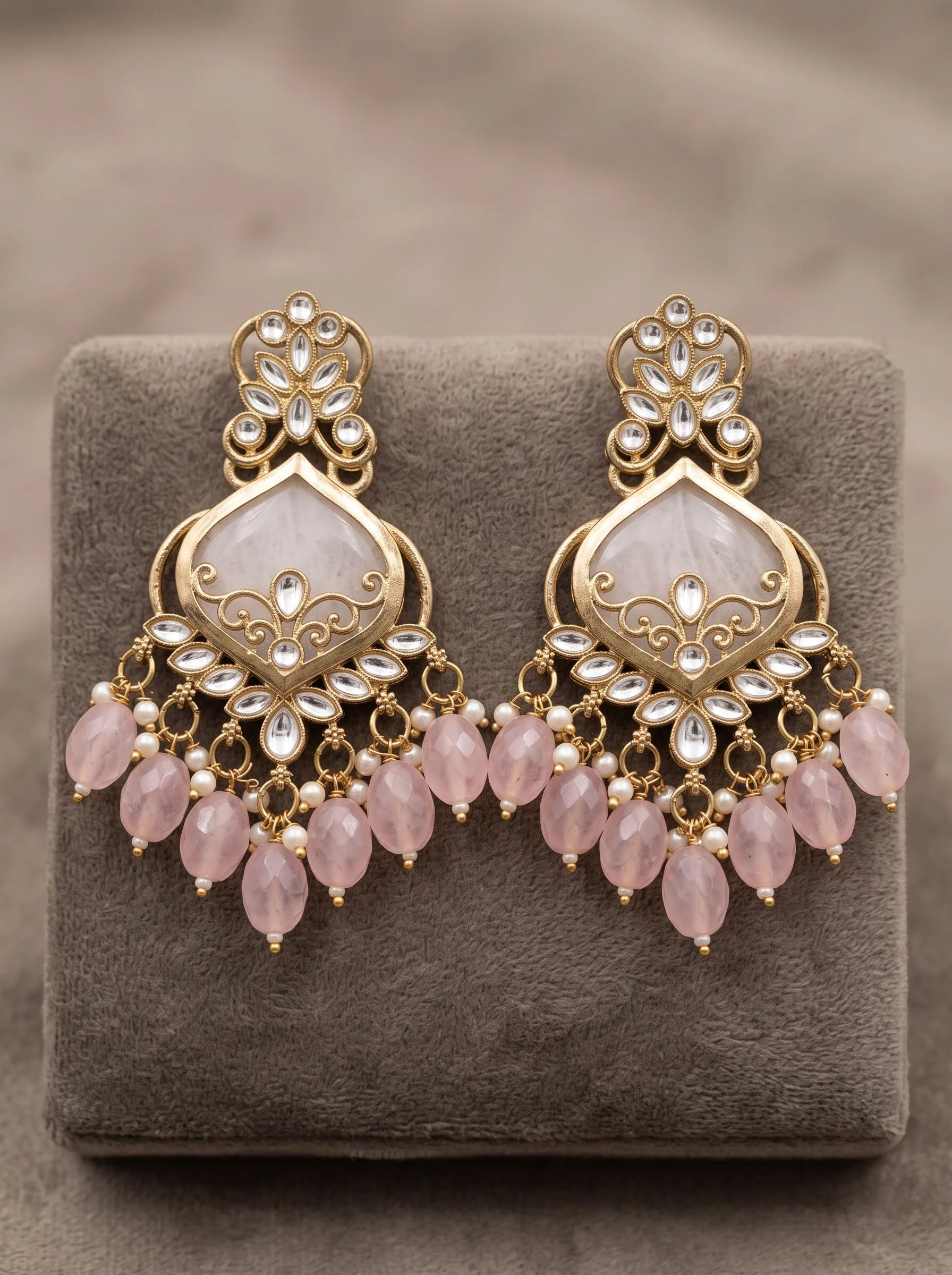 Pink Kundan Dangler Earrings