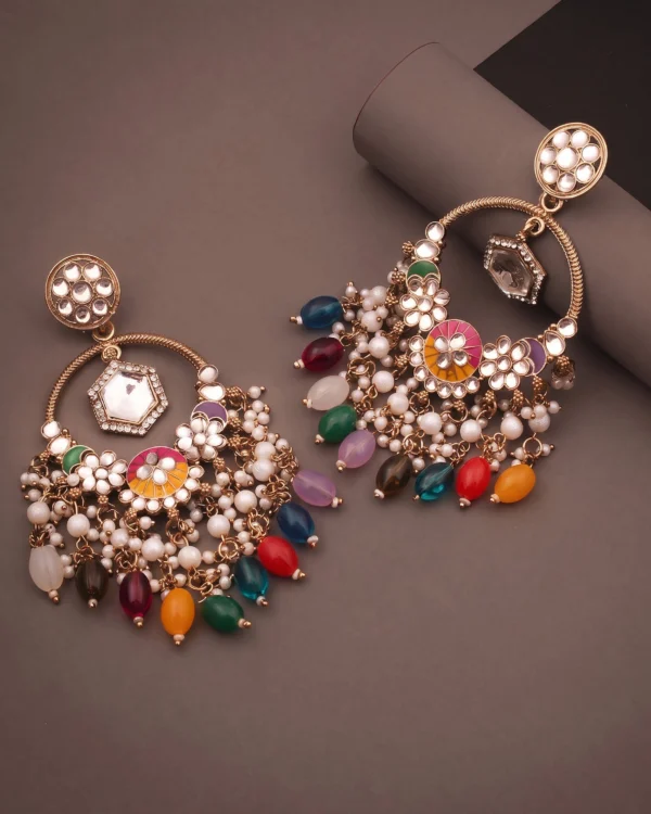 Golden Multi Color Kundan Earrings