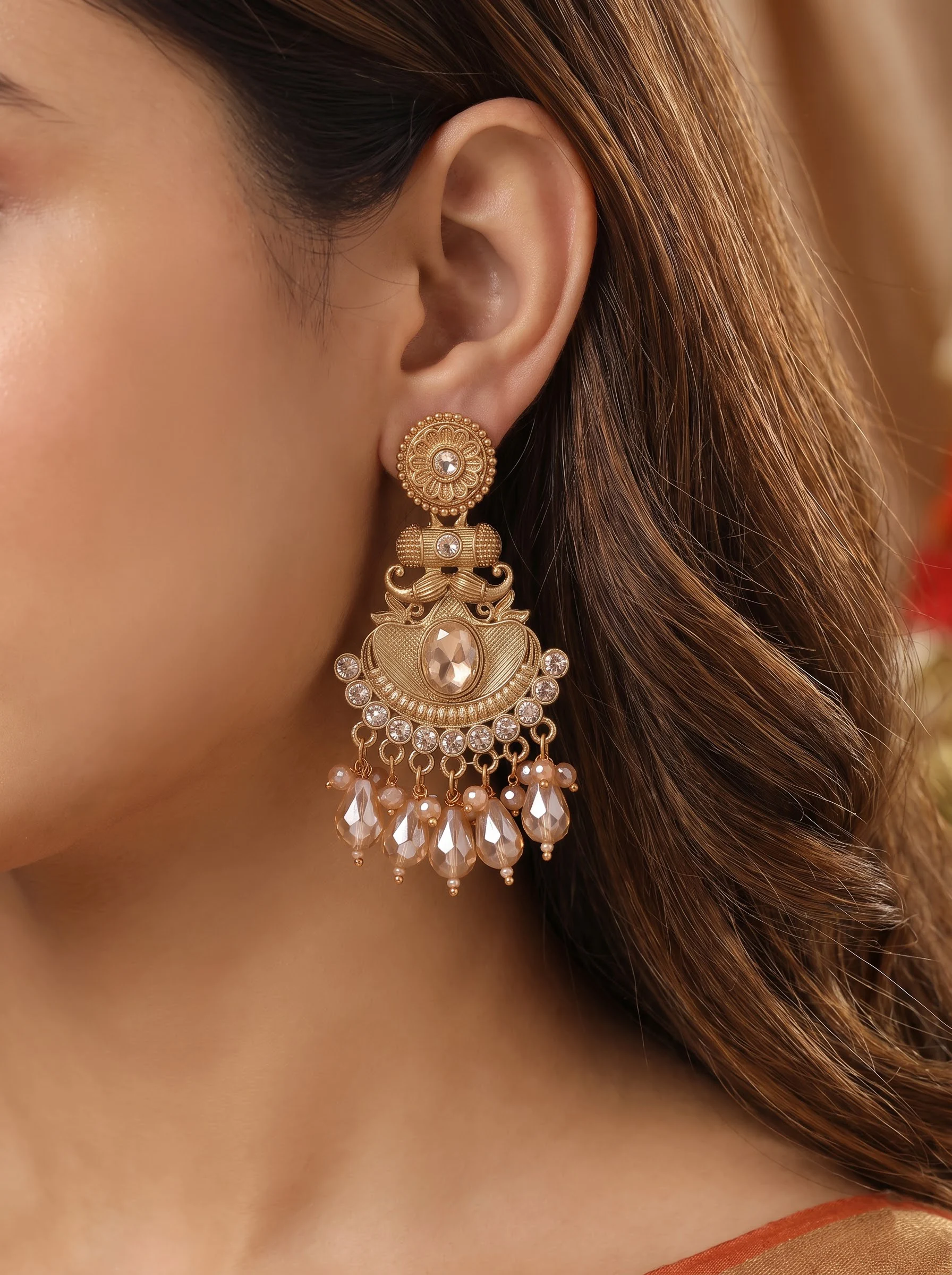 Gold Tone Crystal Drop Earrings - Image 5