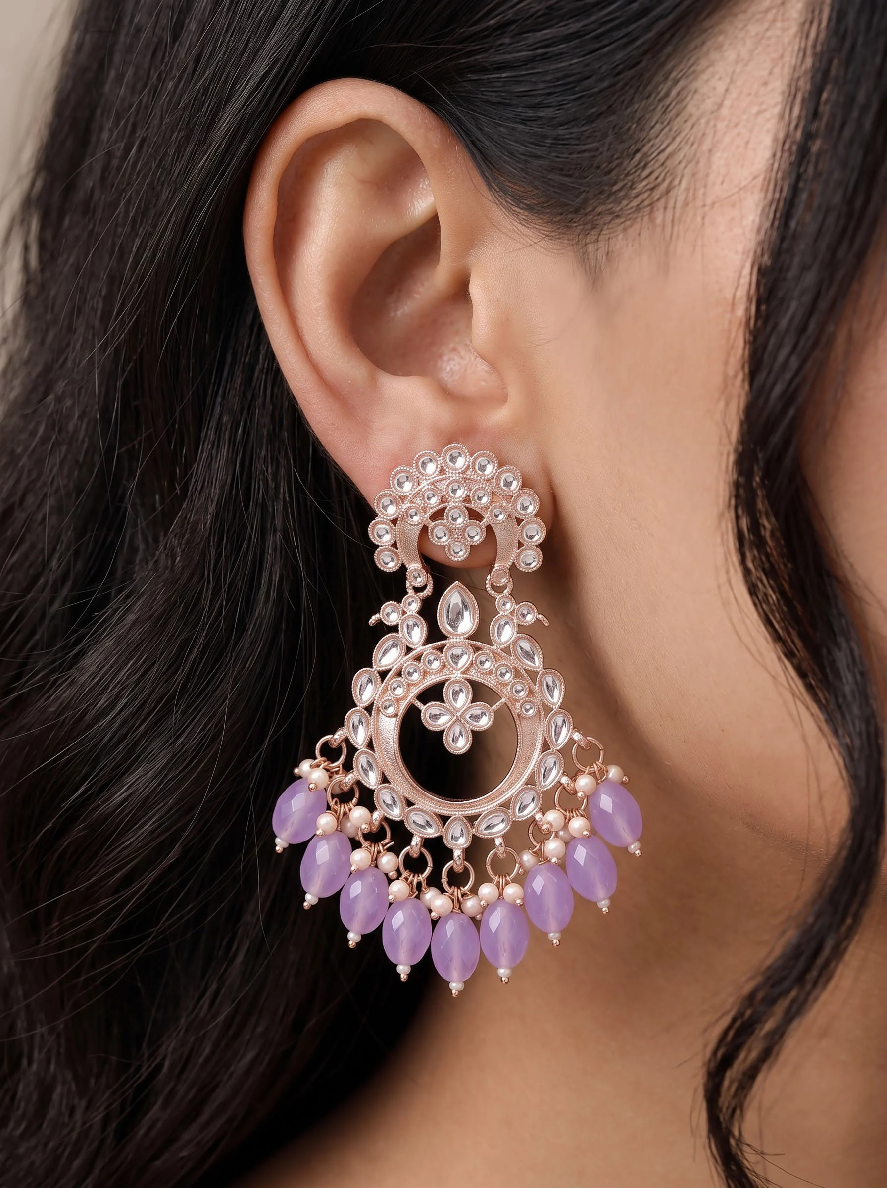 Purple Pearl Chandelier Earrings - Image 3