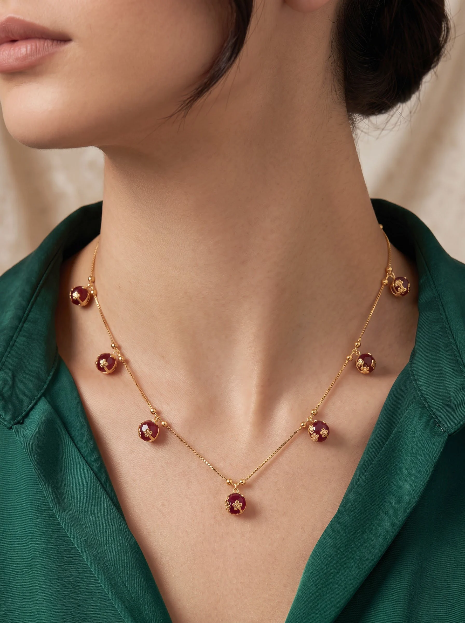 Gold Ruby Floral Necklace - Image 5