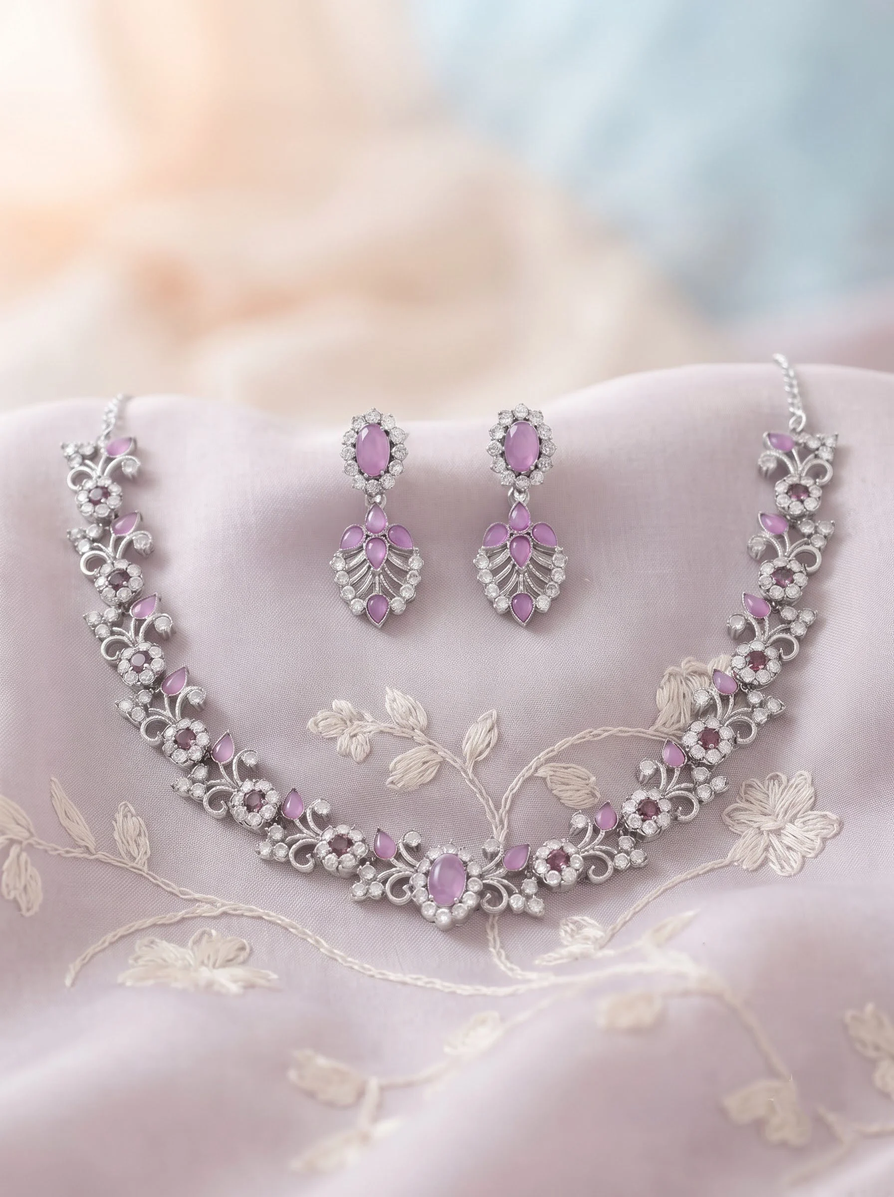 Pink Silver Necklace Set - Image 2